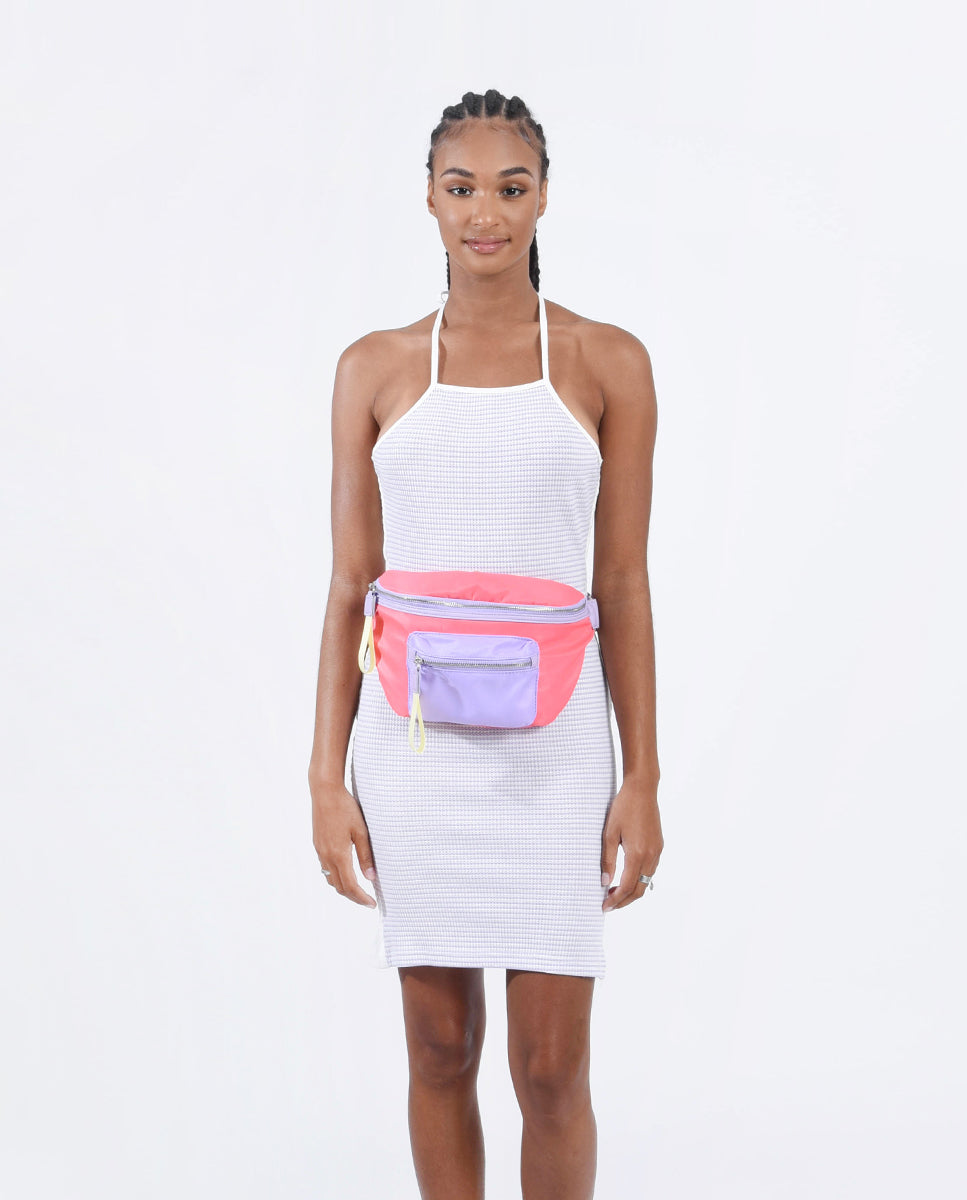 Color Block Belt Bag Coral Pink