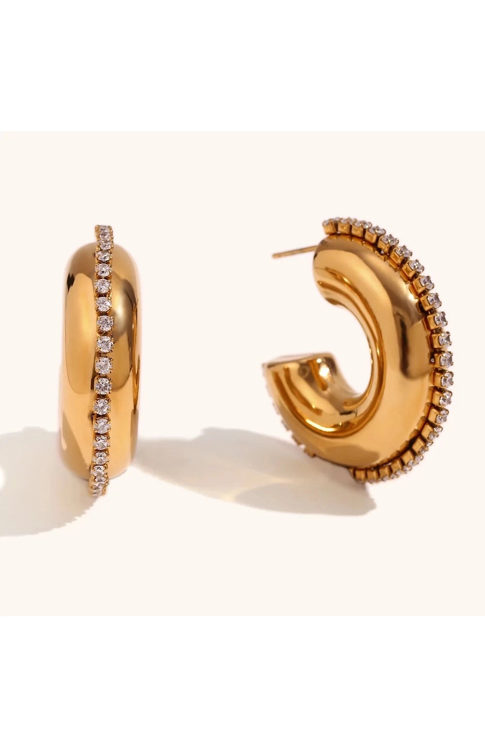 Gold Cz Rhinestone Hoop Earrings