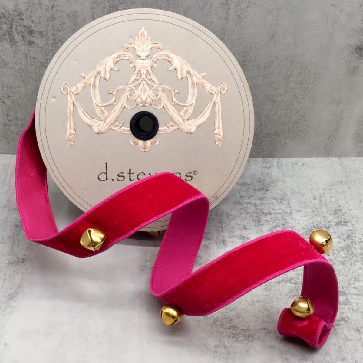 1.5" Velvet Jingle Bells Ribbon - Hot Pink