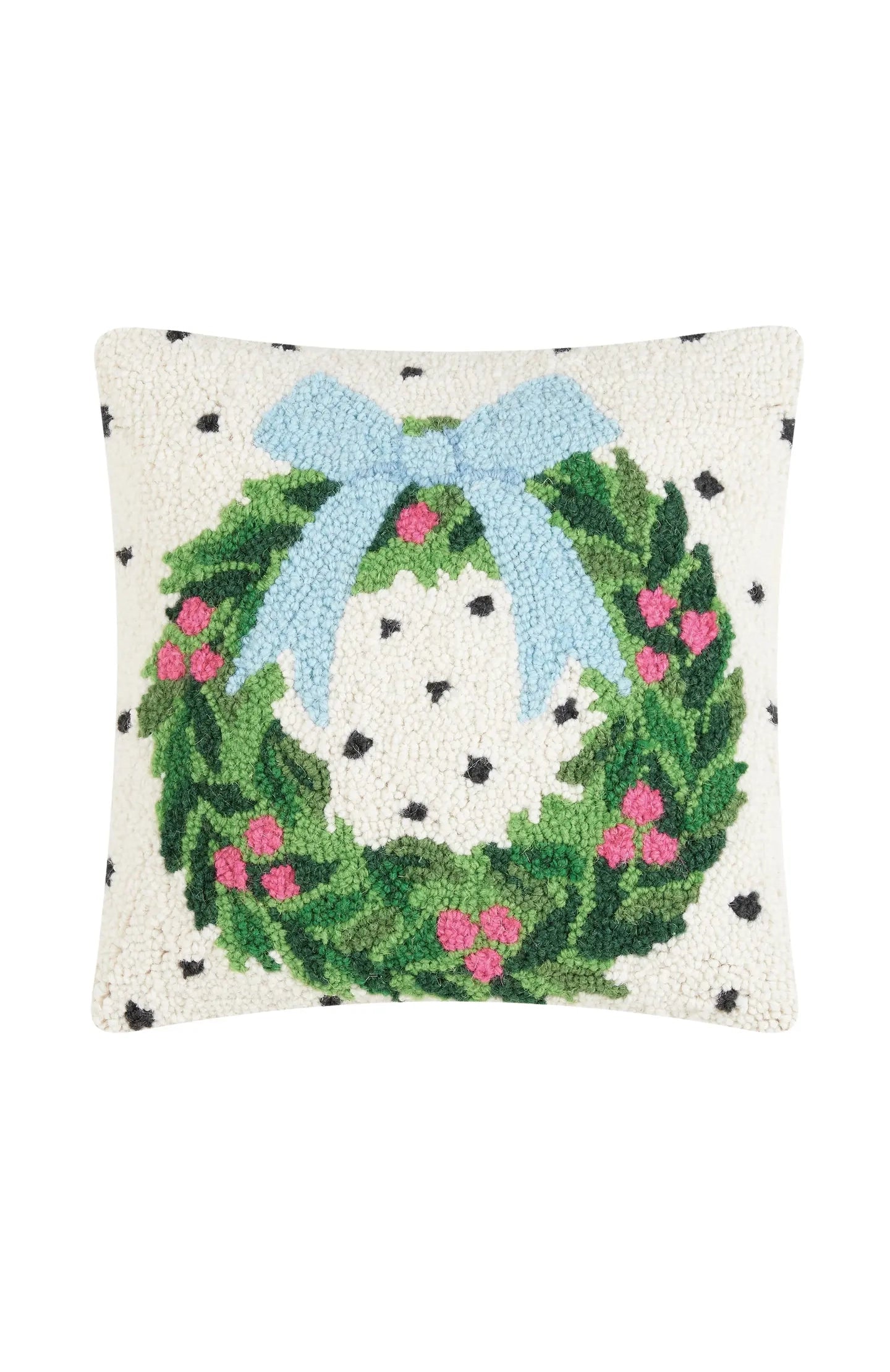 Spotted Holiday Wreath Hook Pillow 14x14