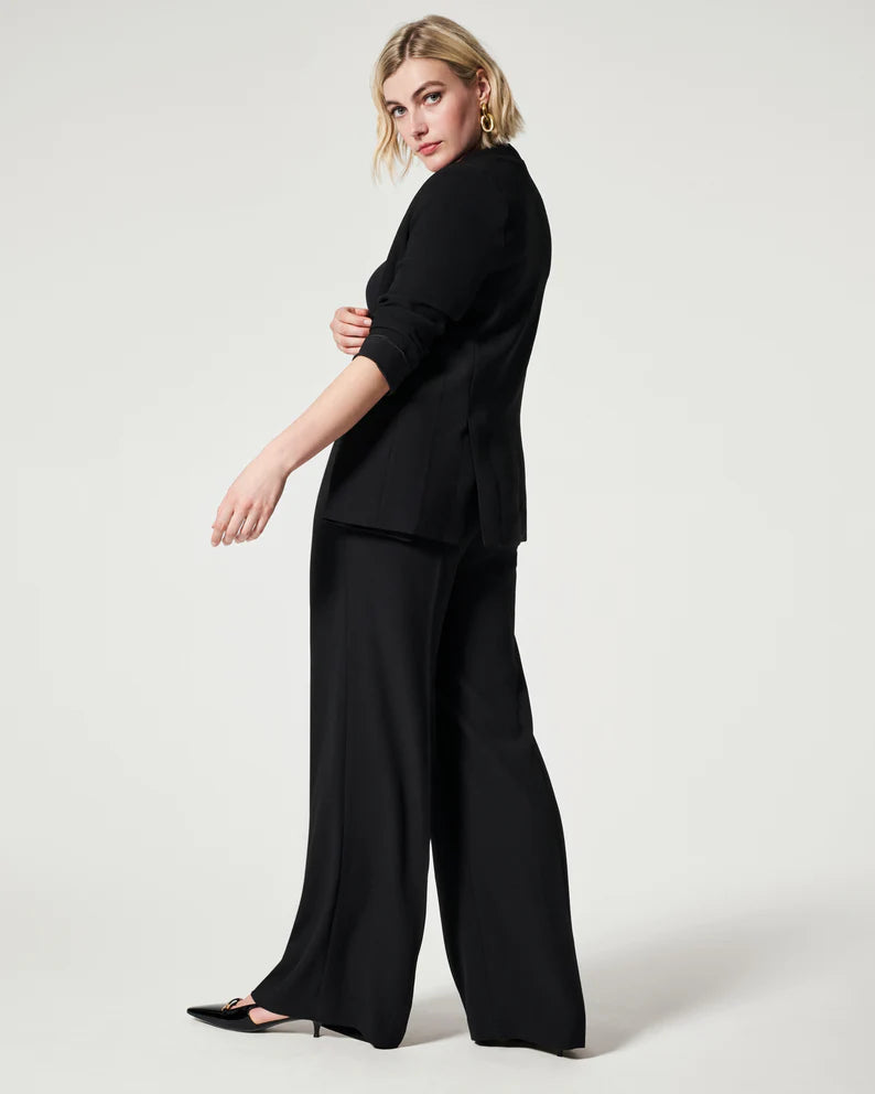Stretch Crepe Pleated Wide Leg Pant