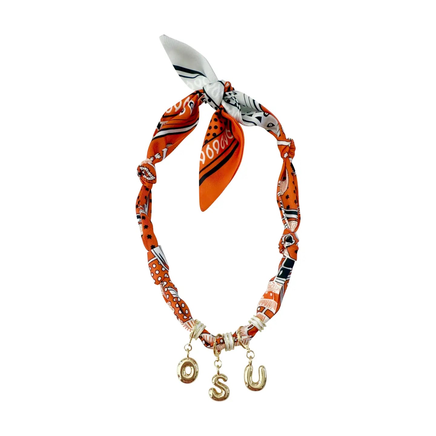 Gameday Bubble Letter Scarf Necklace - Orange/Black
