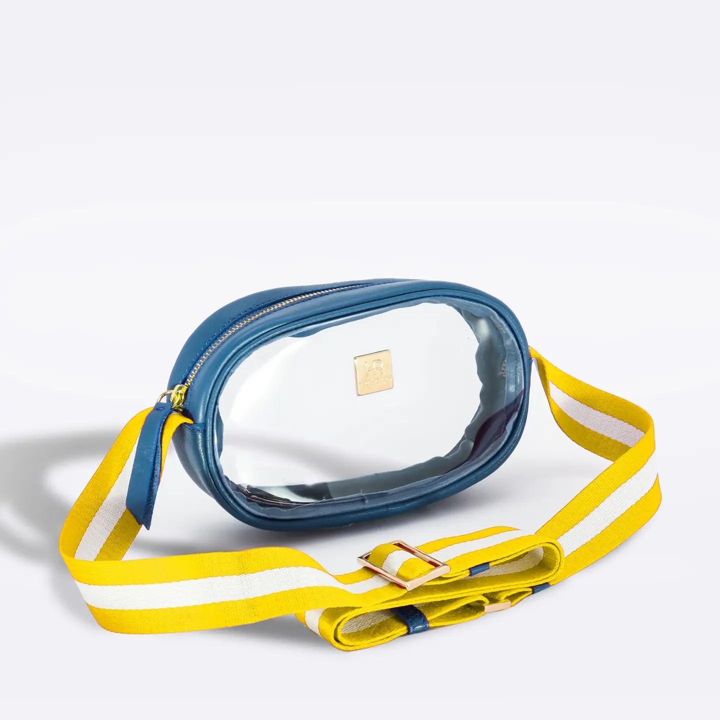 Annie Clear Vinyl Blue Handbag with Yellow Strap