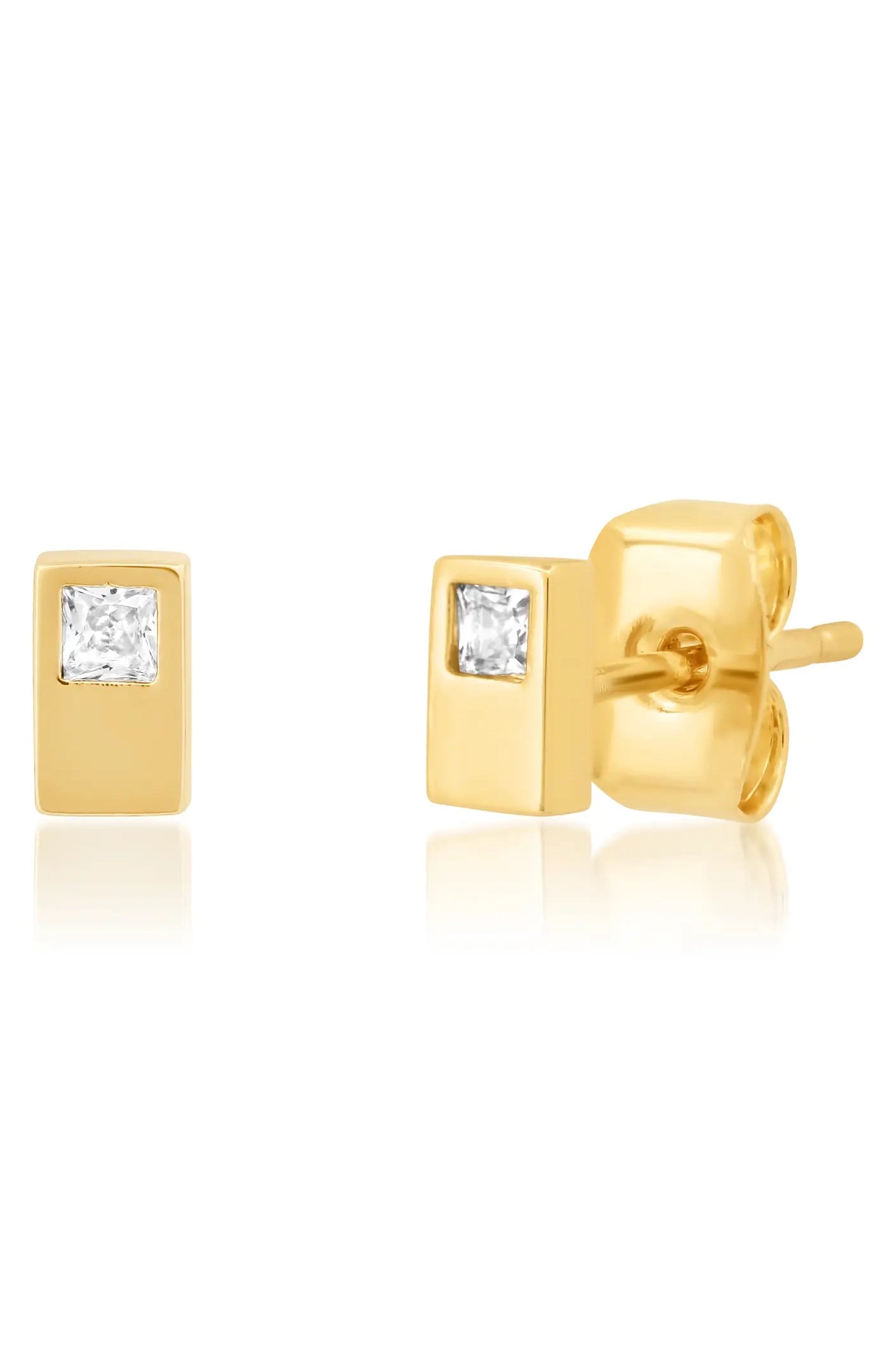 Cz and Gold Rectangle Studs