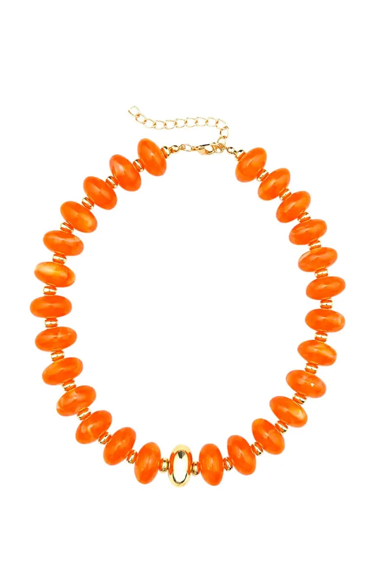 Evan Chunky Beaded Necklace - Orange