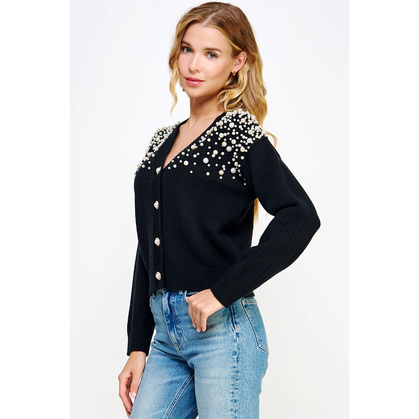 Cardigan sweater with sales pearls