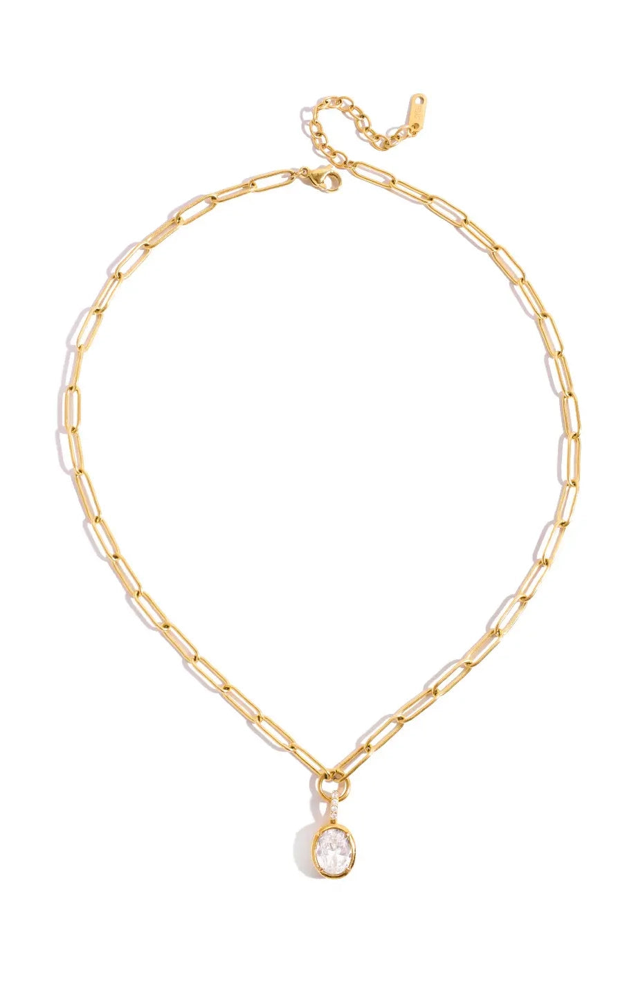 Oval Bezeled Pendant Necklace Waterproof