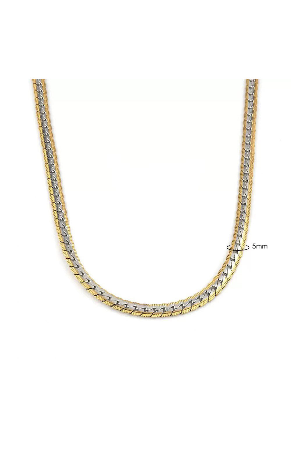 Mixed Metals Silver and Gold Waterproof 5 mm-Silver and Gold Mixed Metal Cuban Chain Necklace