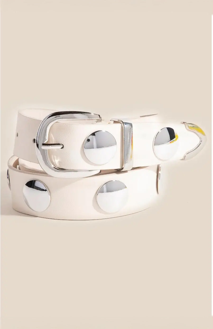Metallic Disc Studded Faux Leather Belt