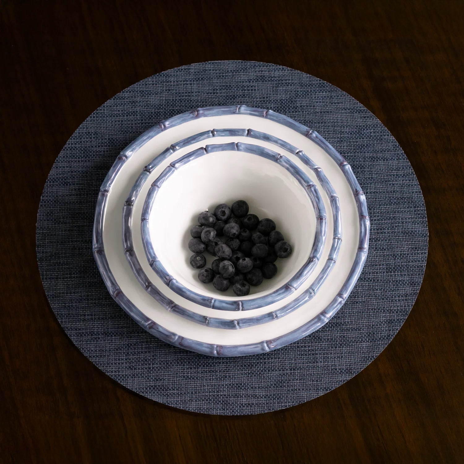 VIDA Bamboo 7.5" Cereal Bowl Set of 4 (White and Blue)