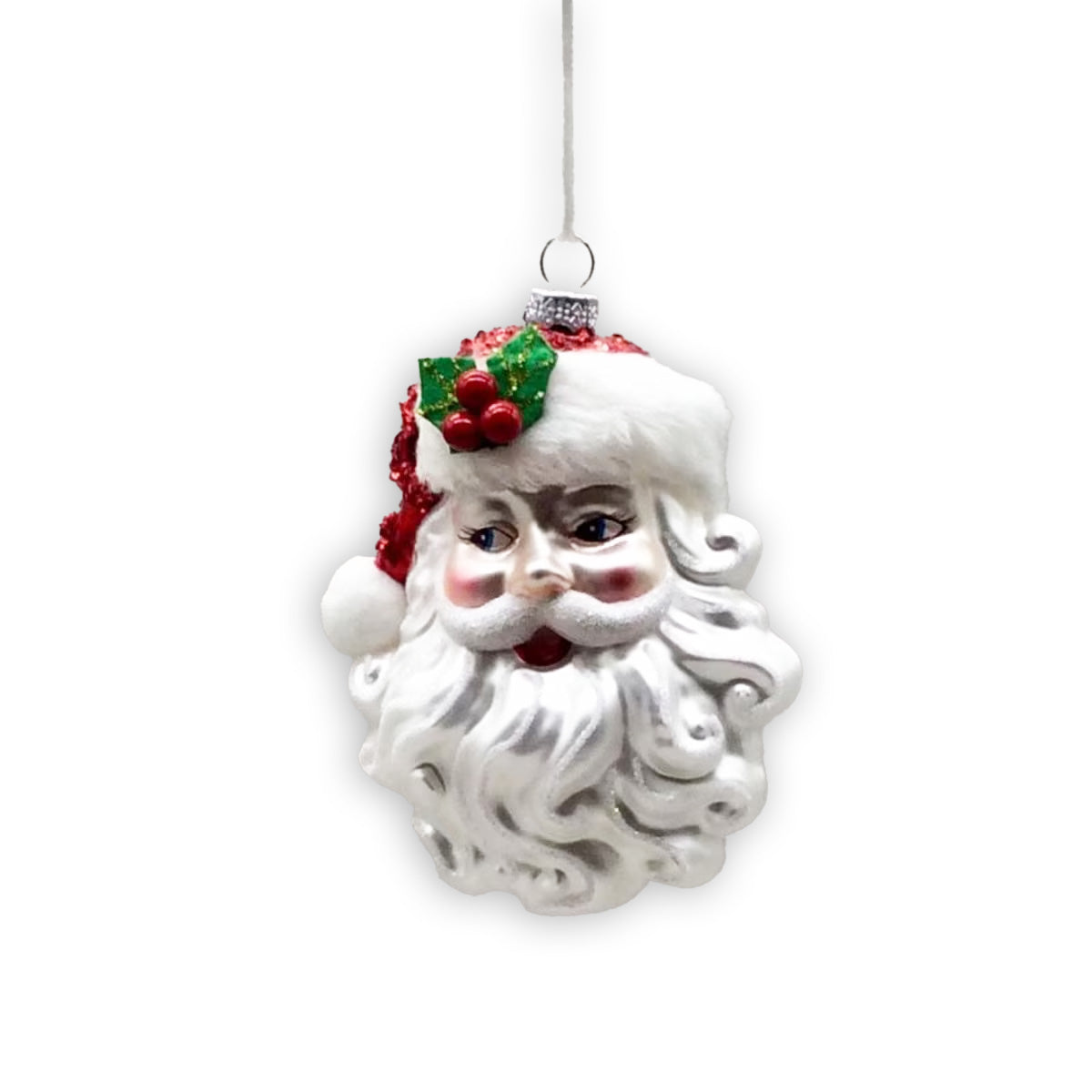 5.5" Glass Santa Ornament - White/Red