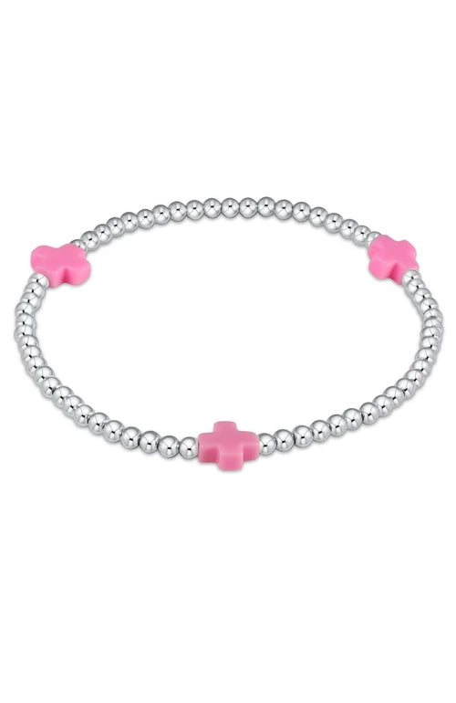 Signature Cross Pattern Sterling 3mm Bead Bracelet - Bright Pink