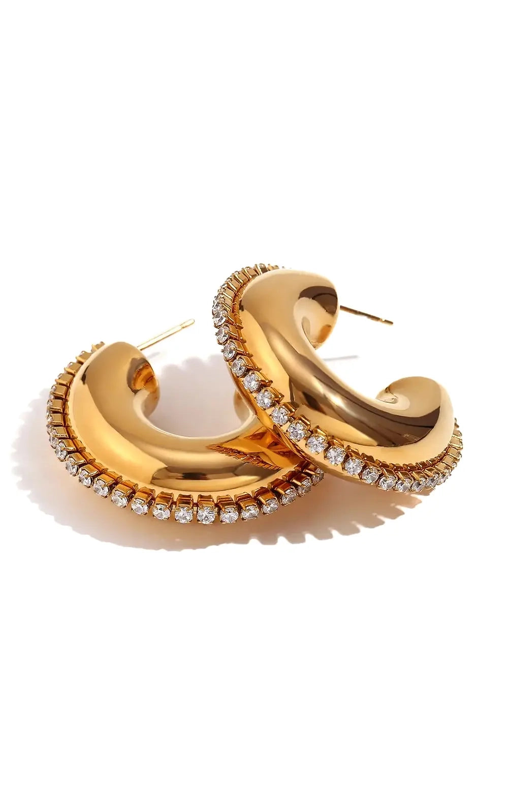 Gold Cz Rhinestone Hoop Earrings