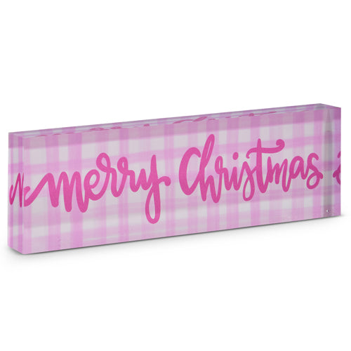 Pink Gingham Merry Christmas Block