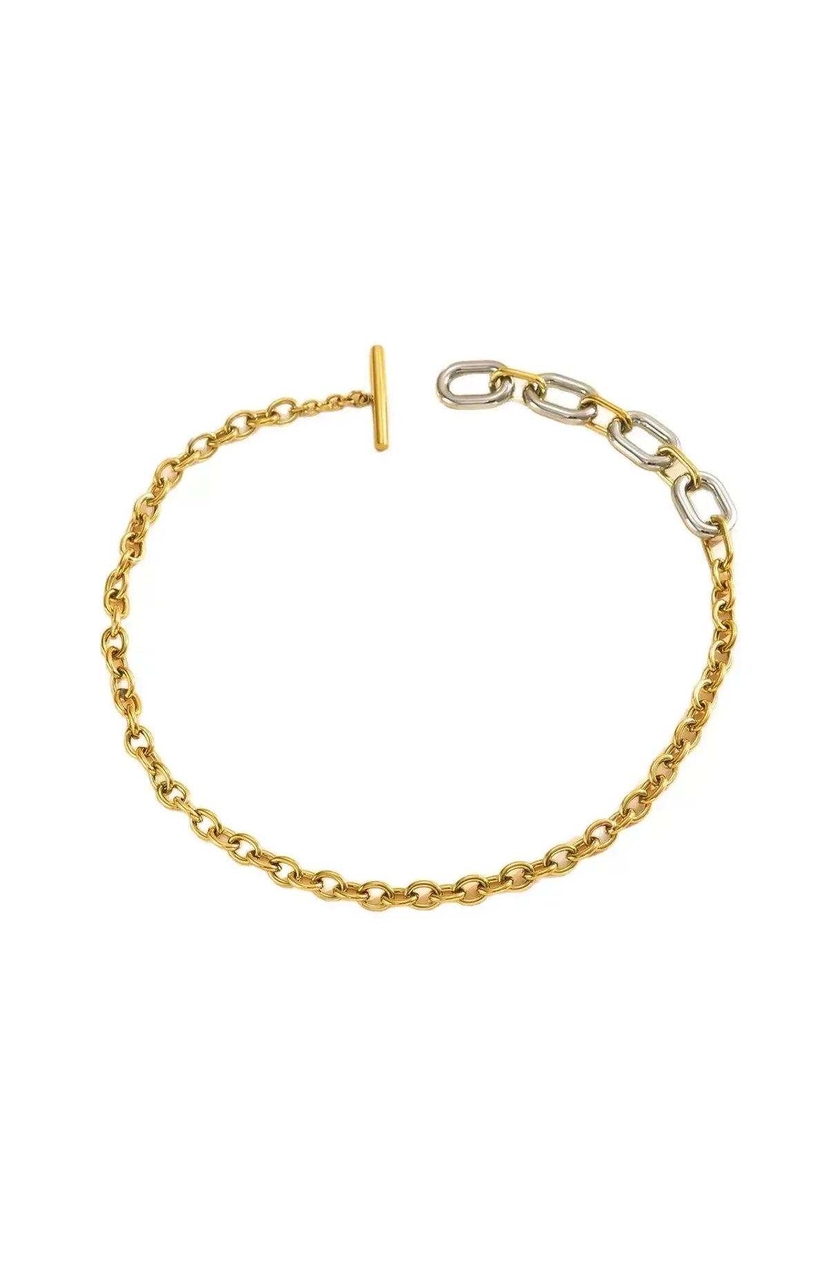 Mixed Metal Oval Toggle Necklace-Waterproof