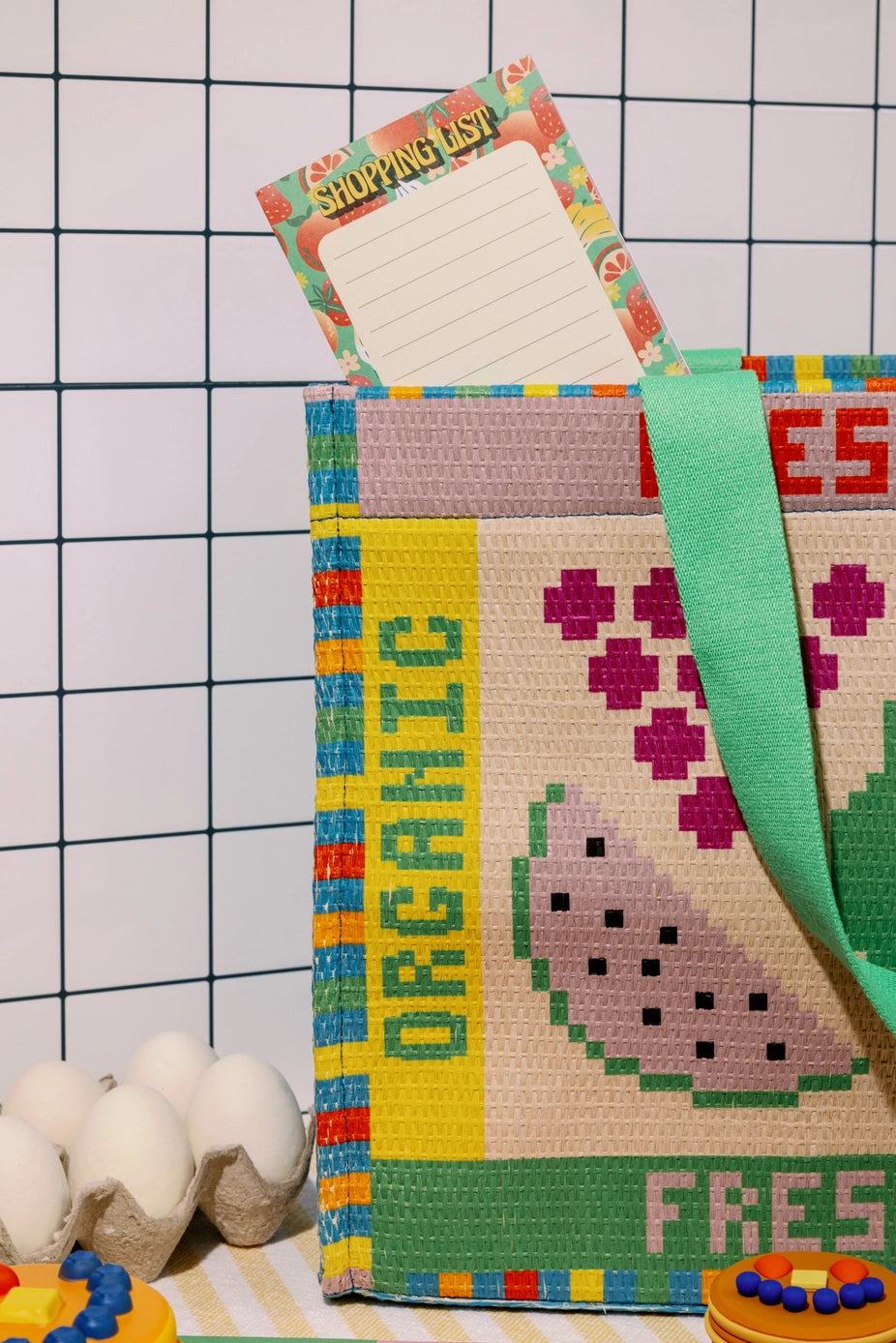 Rattan Market Bag - Fruit Tiles