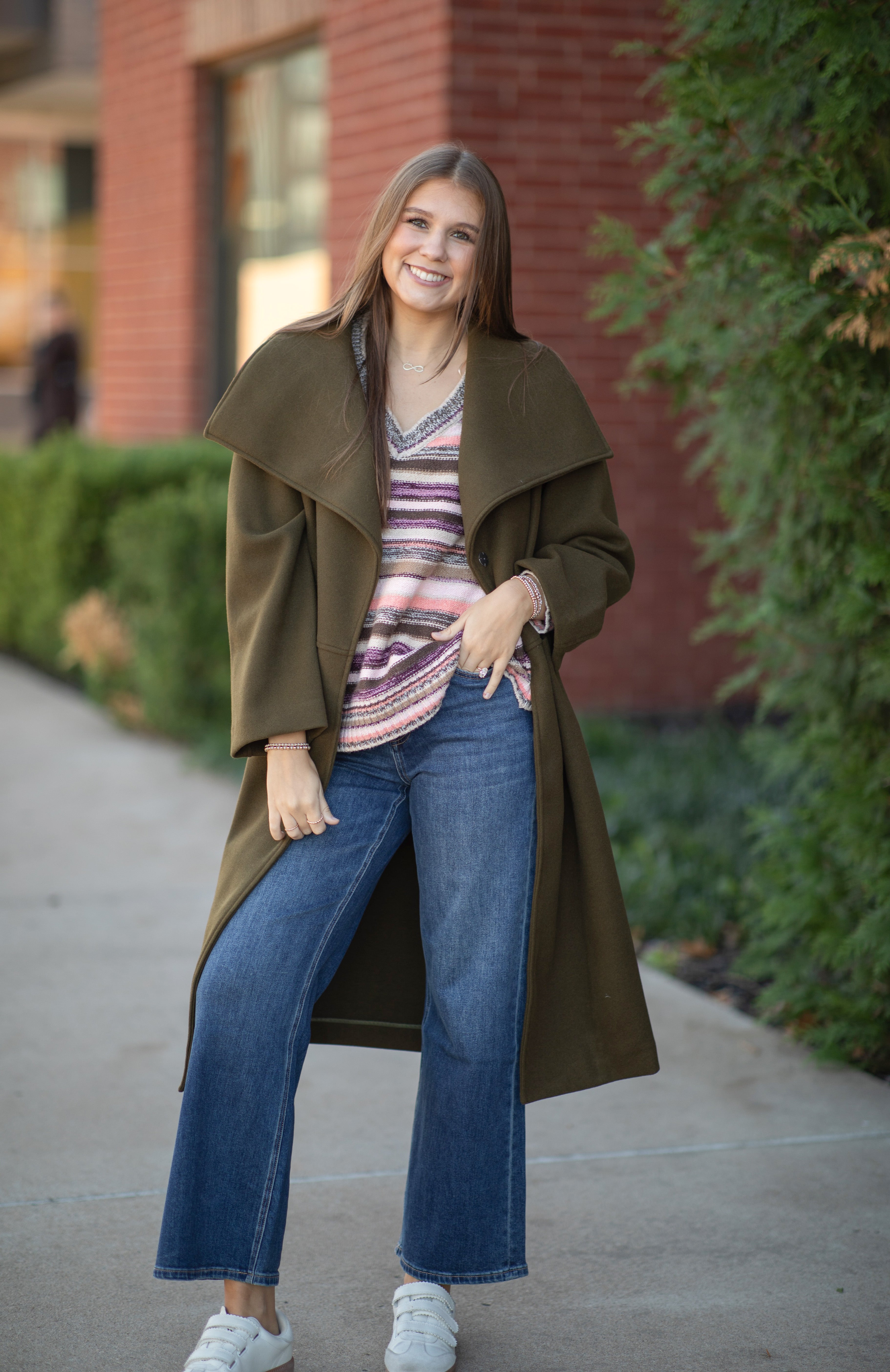 MARLY SOLID  LONG COAT W/ SNAP CLOSURE AND DETACHABLE SCARF