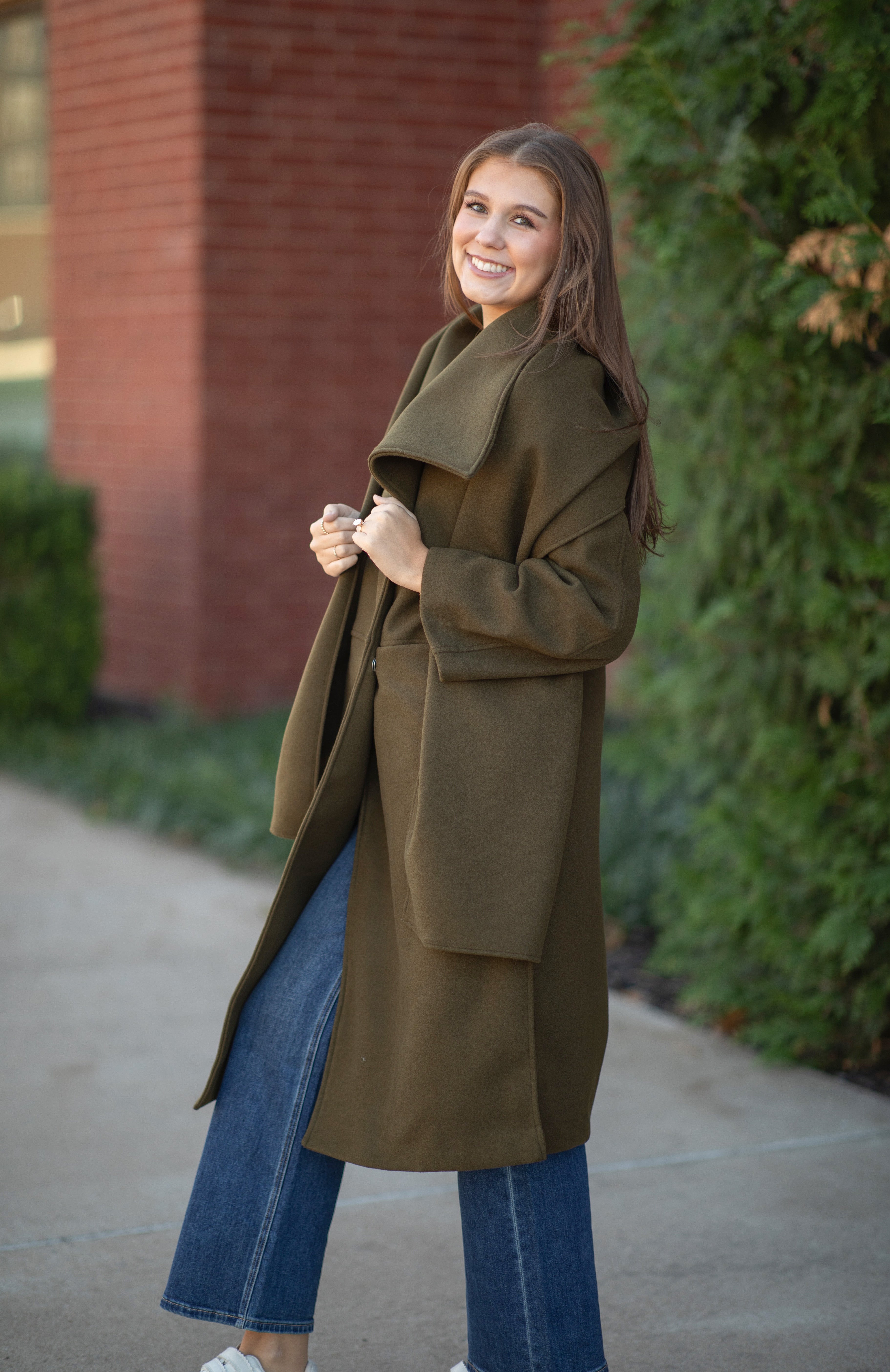 MARLY SOLID  LONG COAT W/ SNAP CLOSURE AND DETACHABLE SCARF