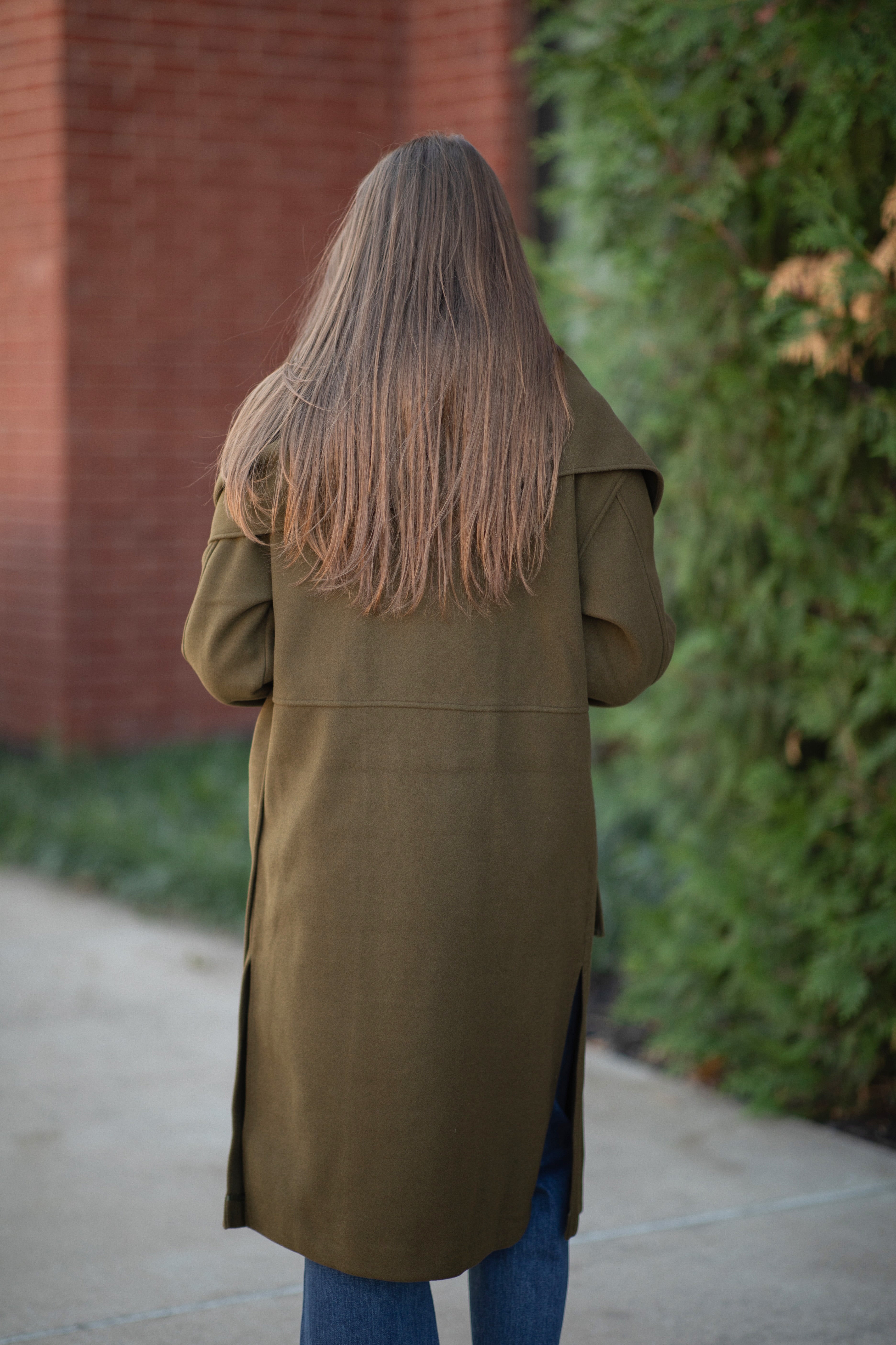 MARLY SOLID  LONG COAT W/ SNAP CLOSURE AND DETACHABLE SCARF