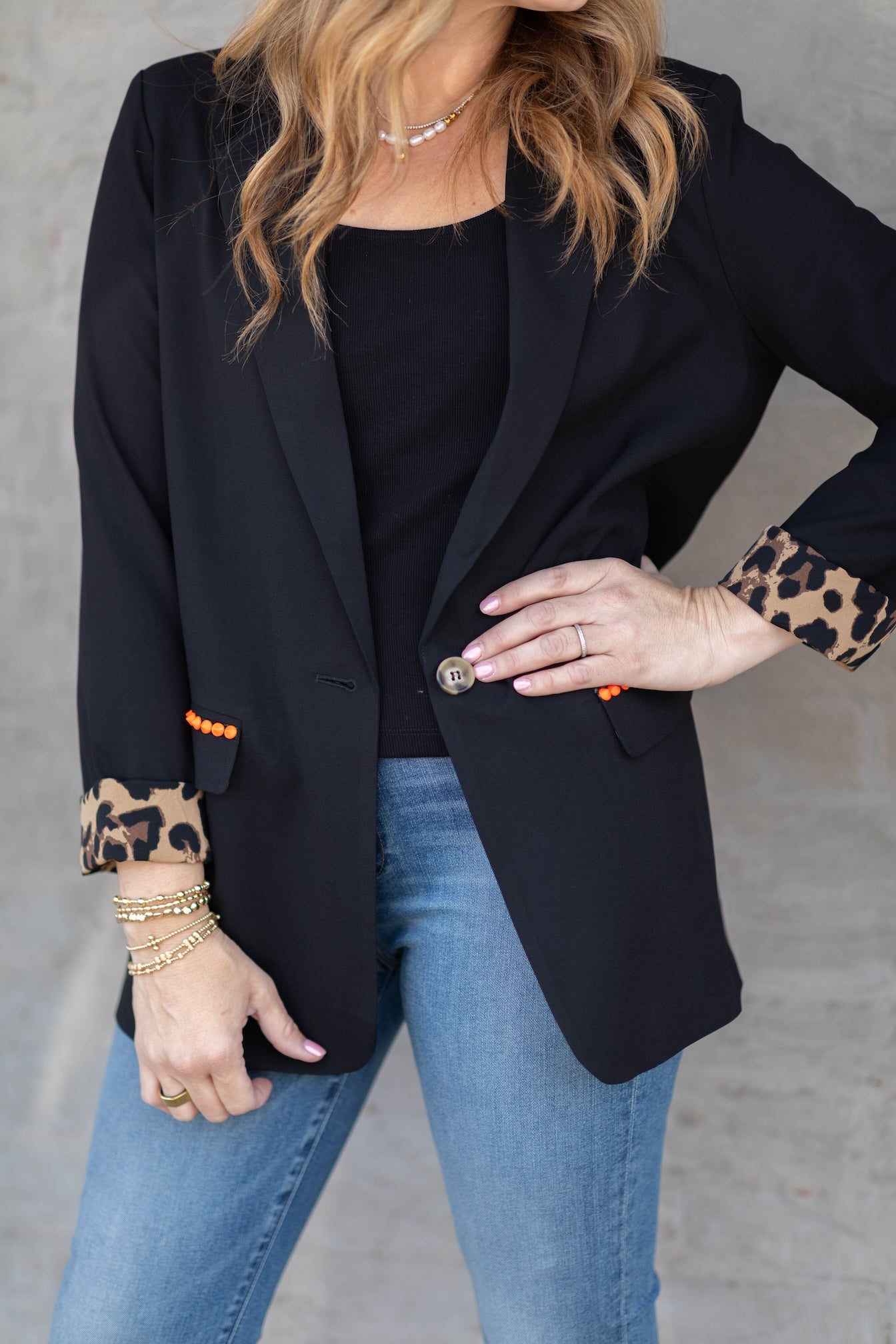 Leopard Lining Orange Pokey Pocket Blazer