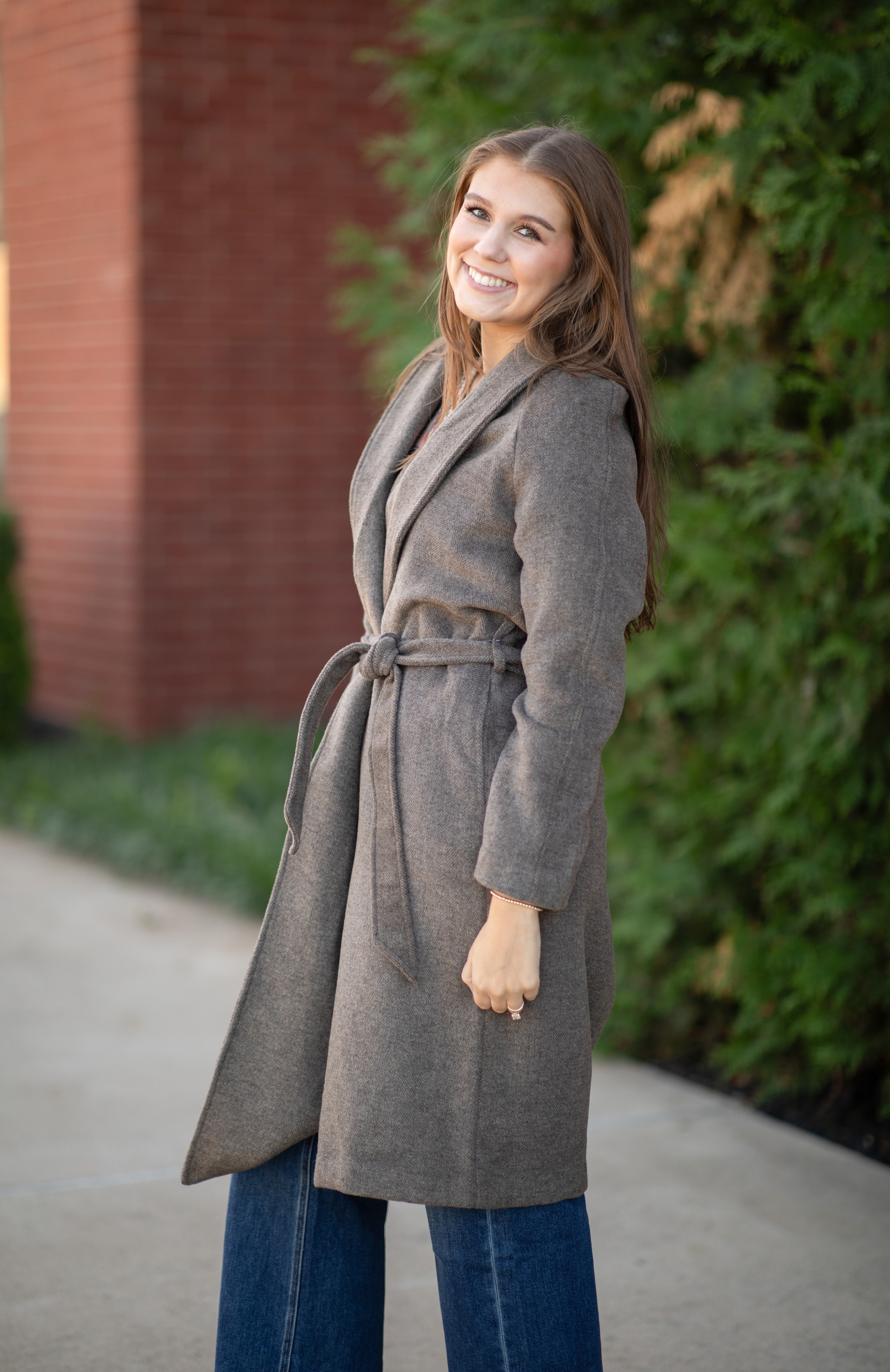CASSIOPEIA LADIES SHAWL COLLAR HERRINGBONE WRAP COAT