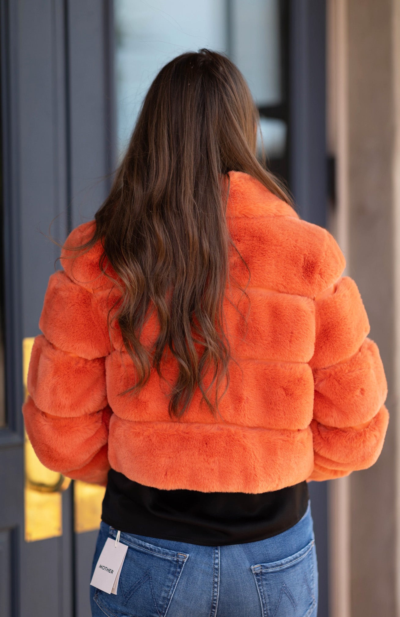 Panel Collared Faux Fur Jacket