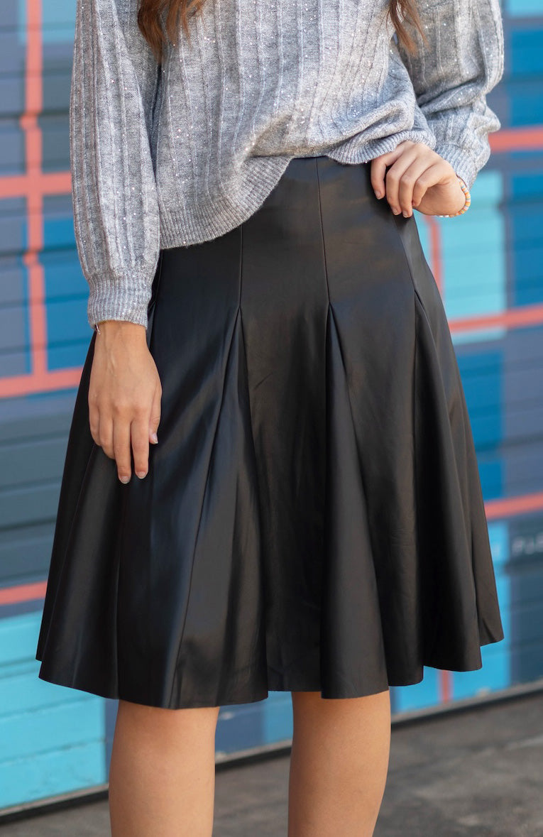 Panel Vegan Leather Skirt