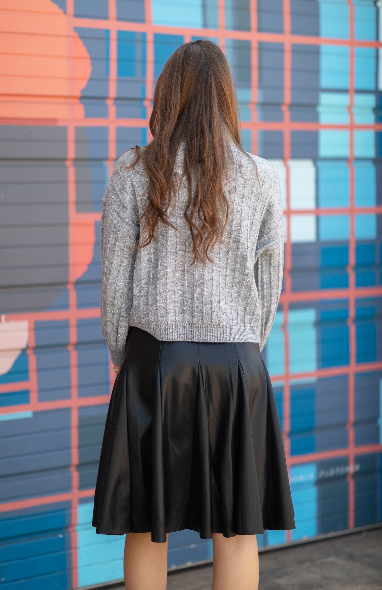 Panel Vegan Leather Skirt