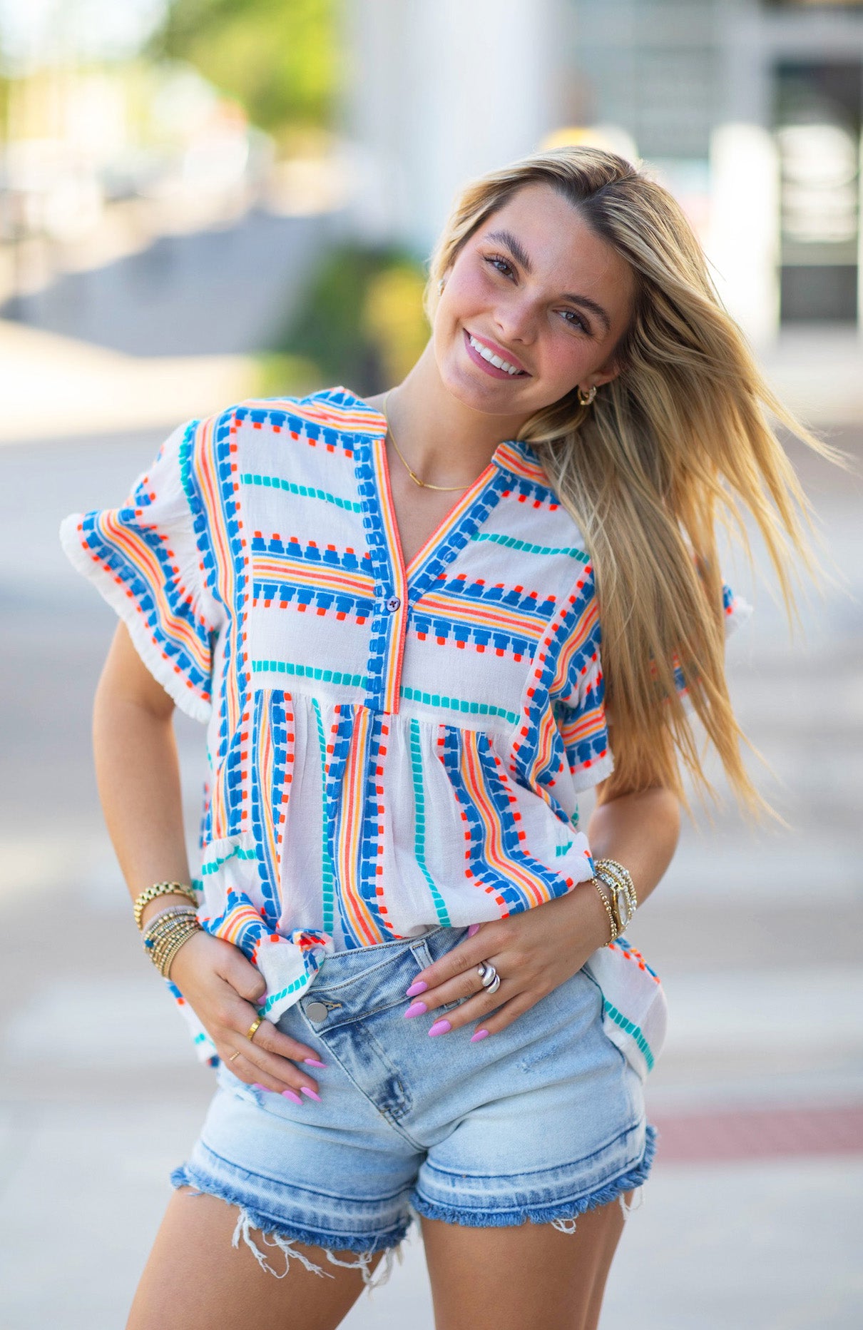 Raleigh Embroidered Flutter Blouse