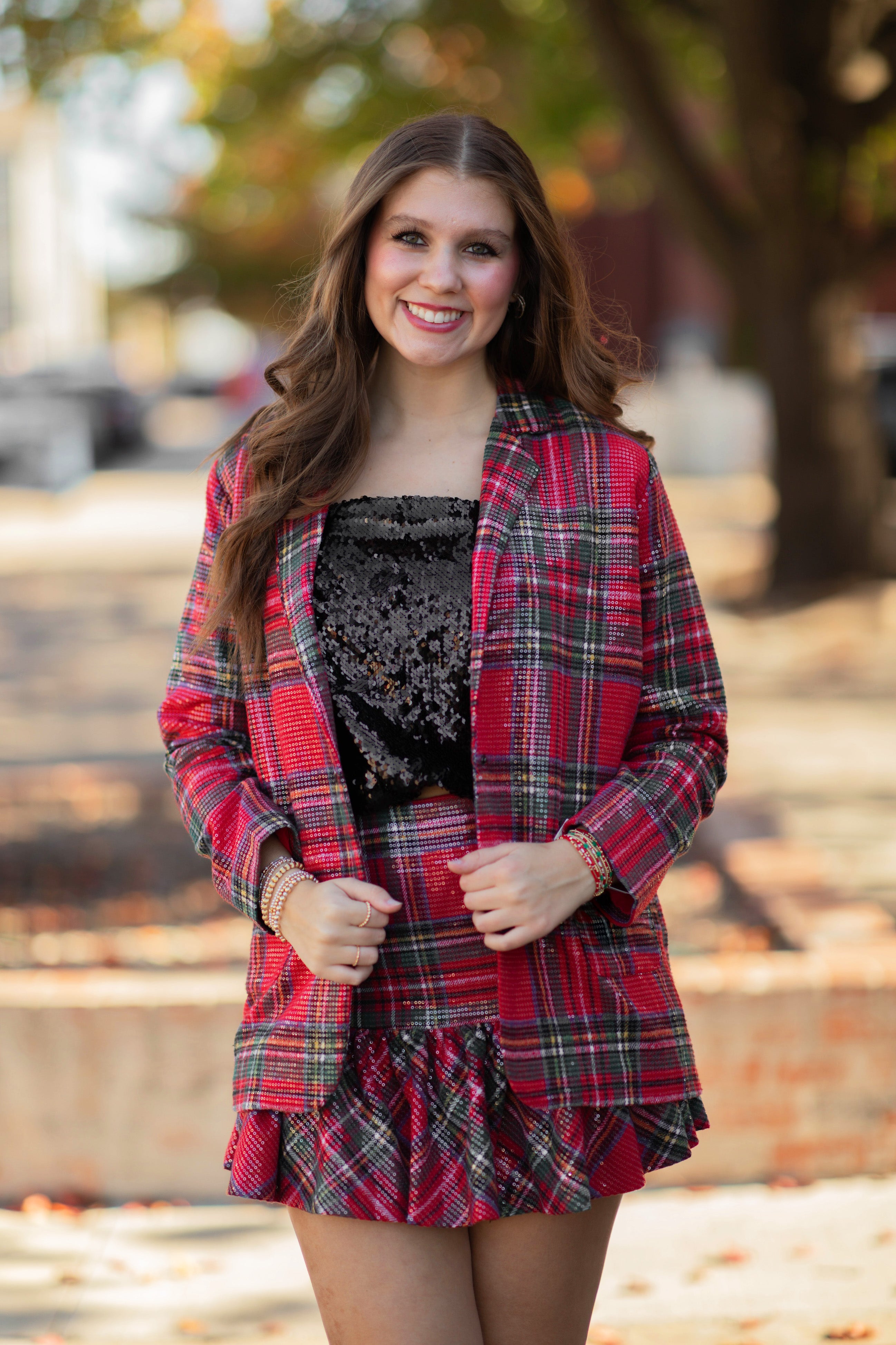 Plaid Sequin Patch Jacket