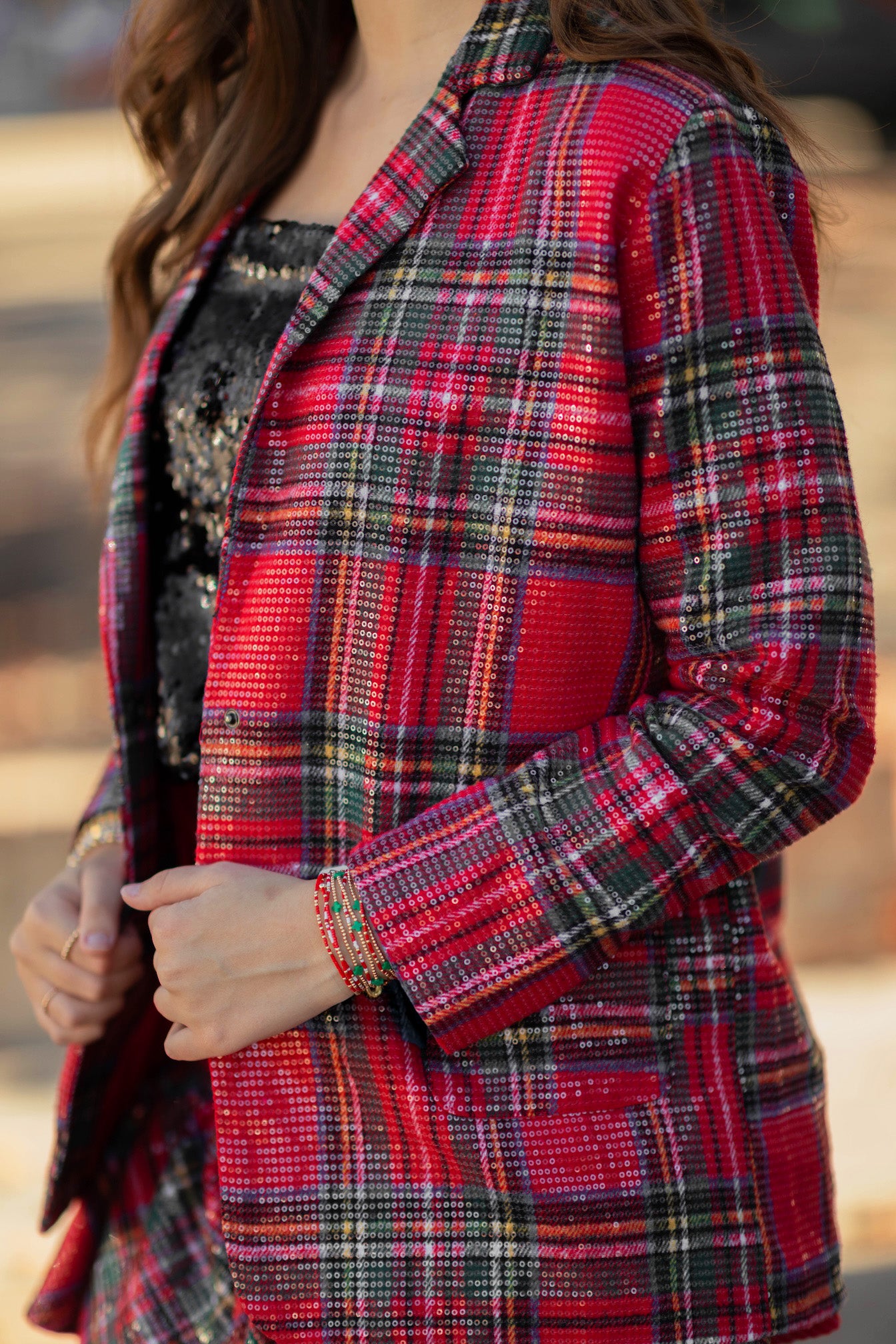 Plaid Sequin Patch Jacket
