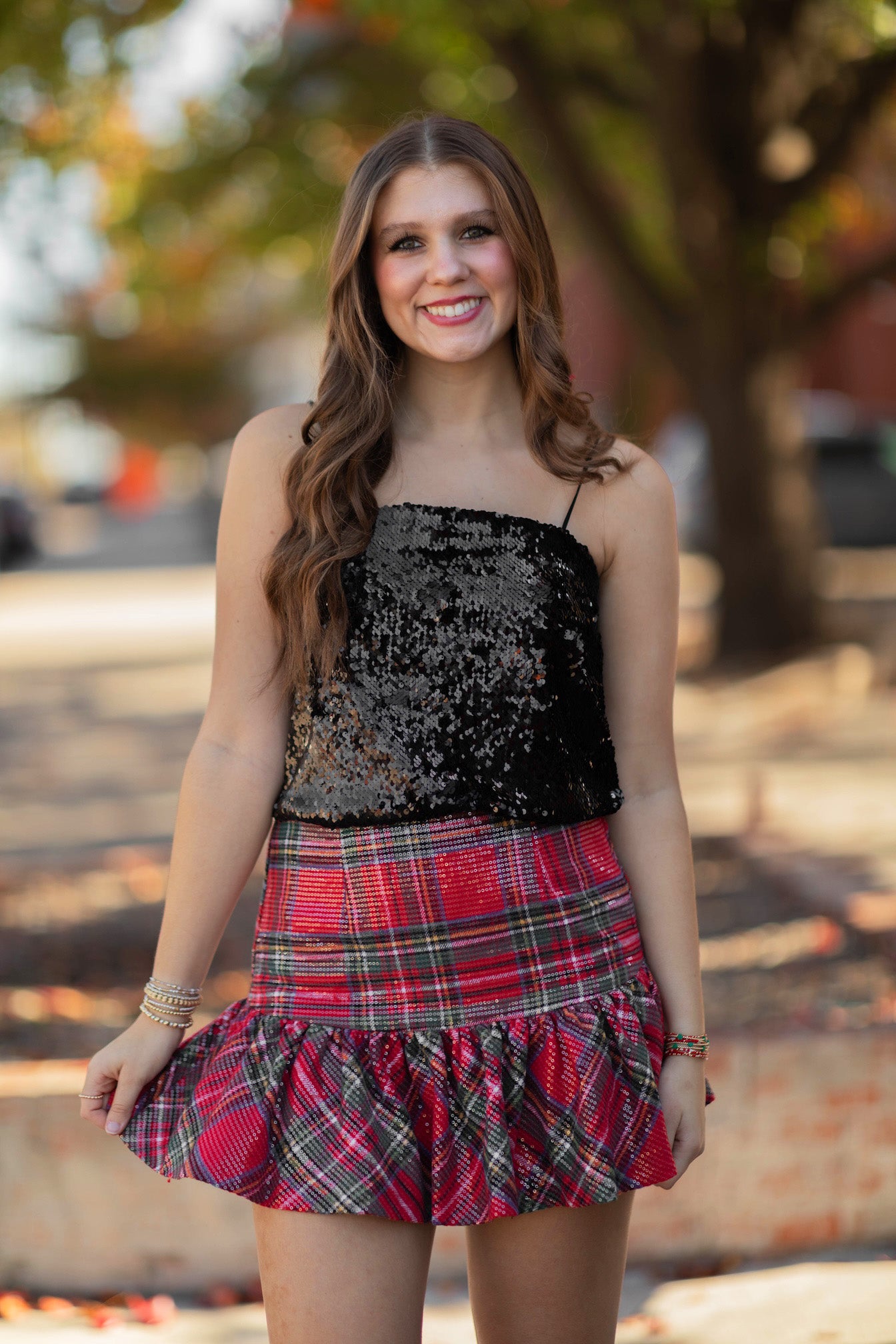 Christmas Sequins Plaid Skirt