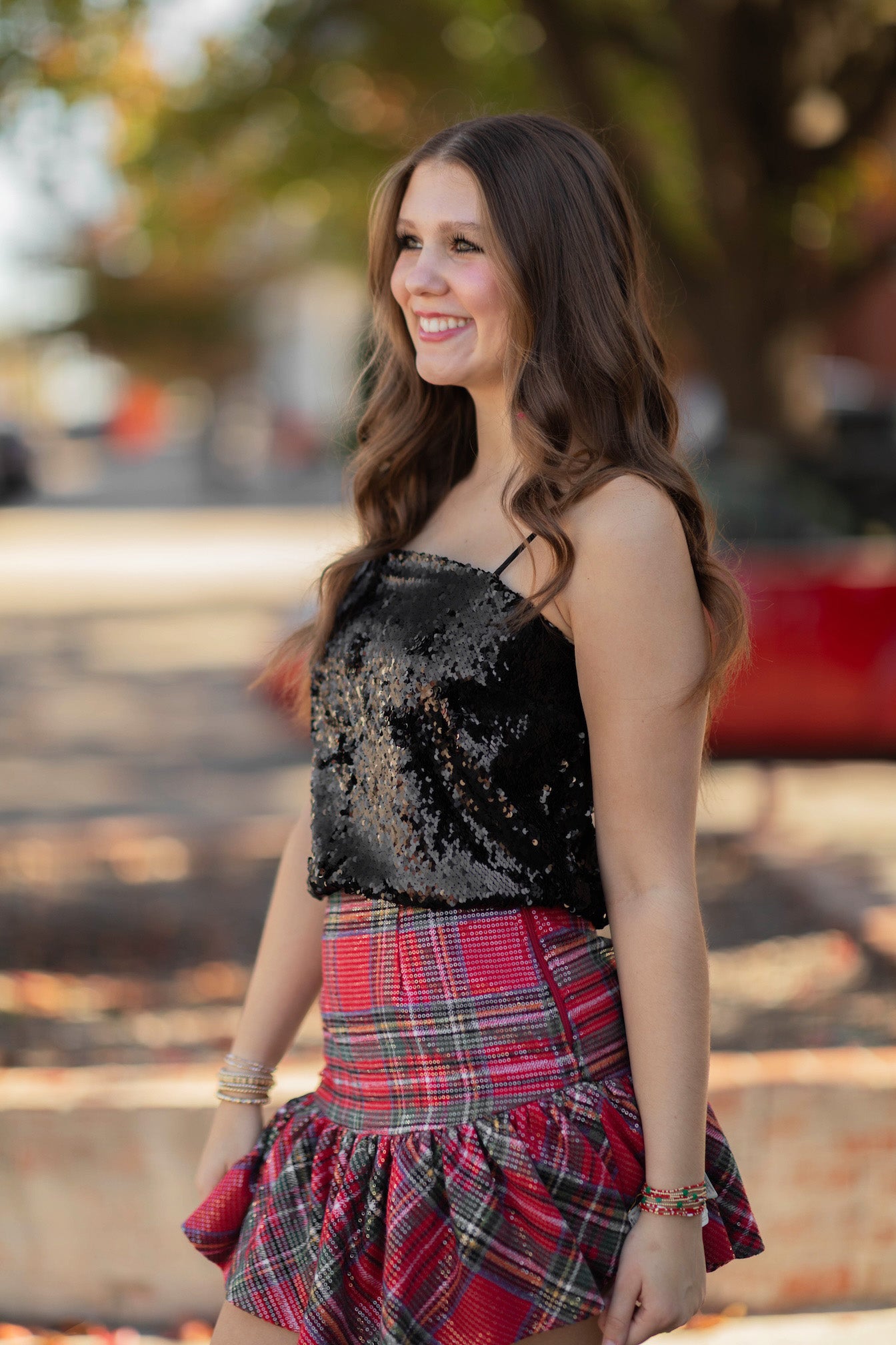 Christmas Sequins Plaid Skirt
