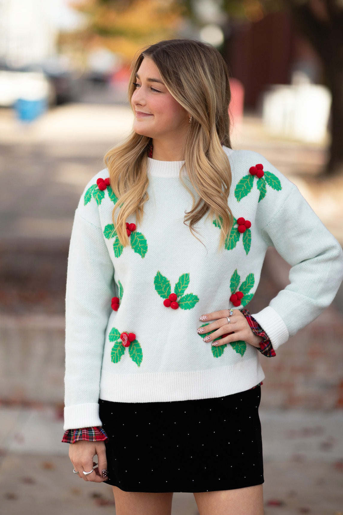 Holly Berries Pom Pom Sweater