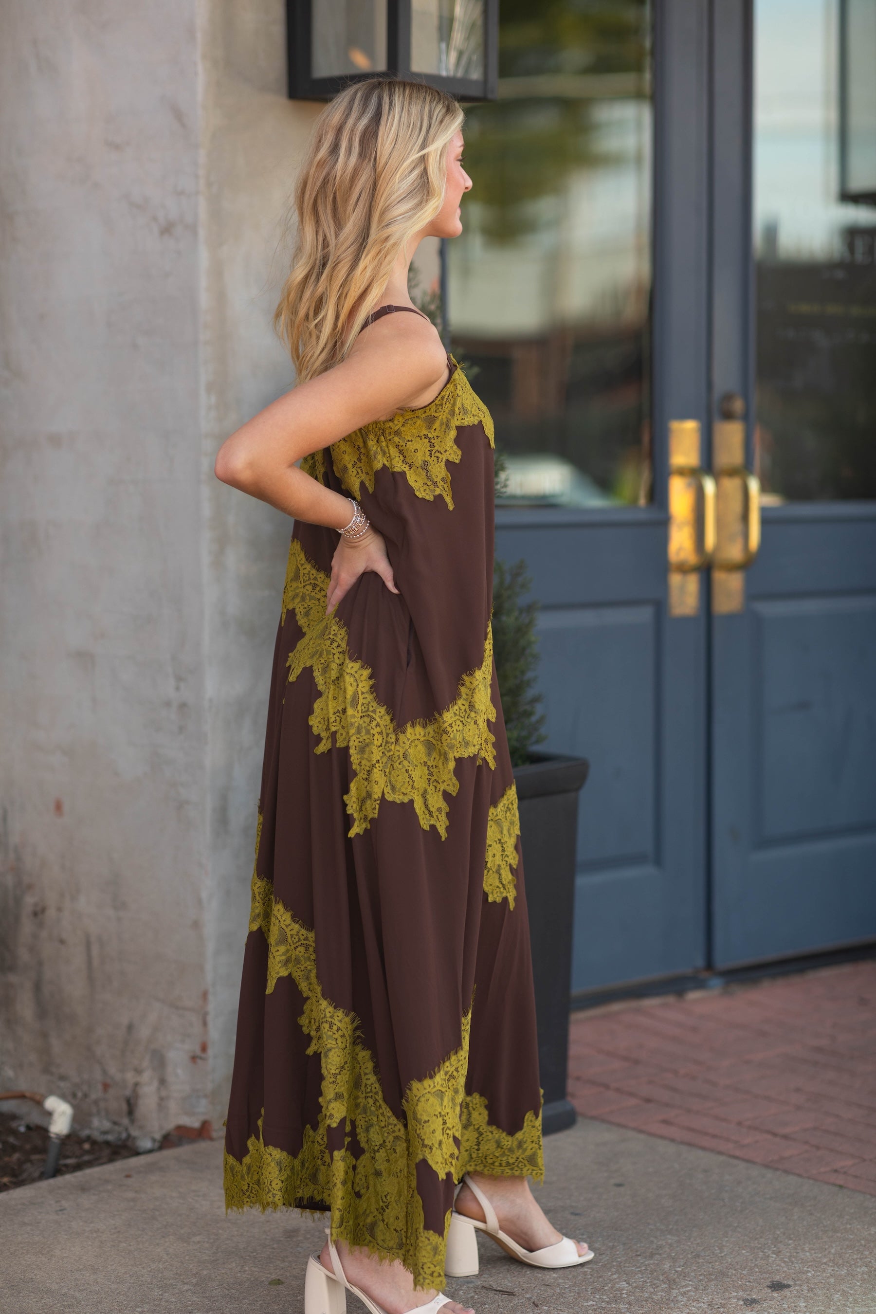 Contrast Lace Trim Maxi Dress