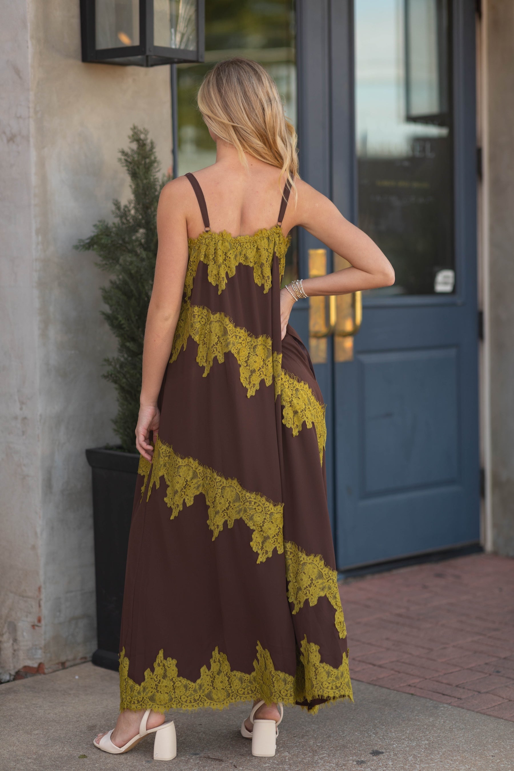 Contrast Lace Trim Maxi Dress