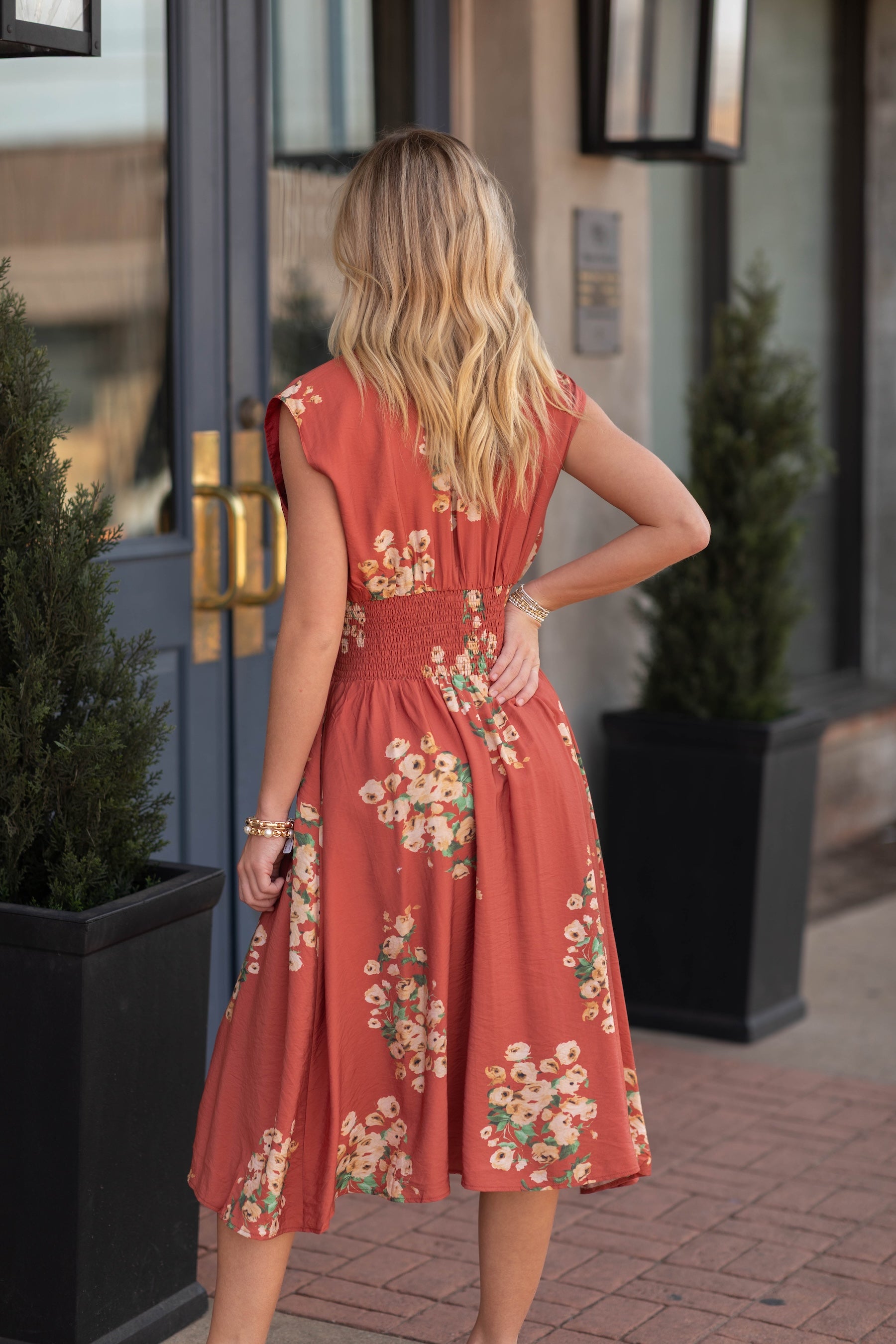 Sleeveless Floral Zipper Midi Dress
