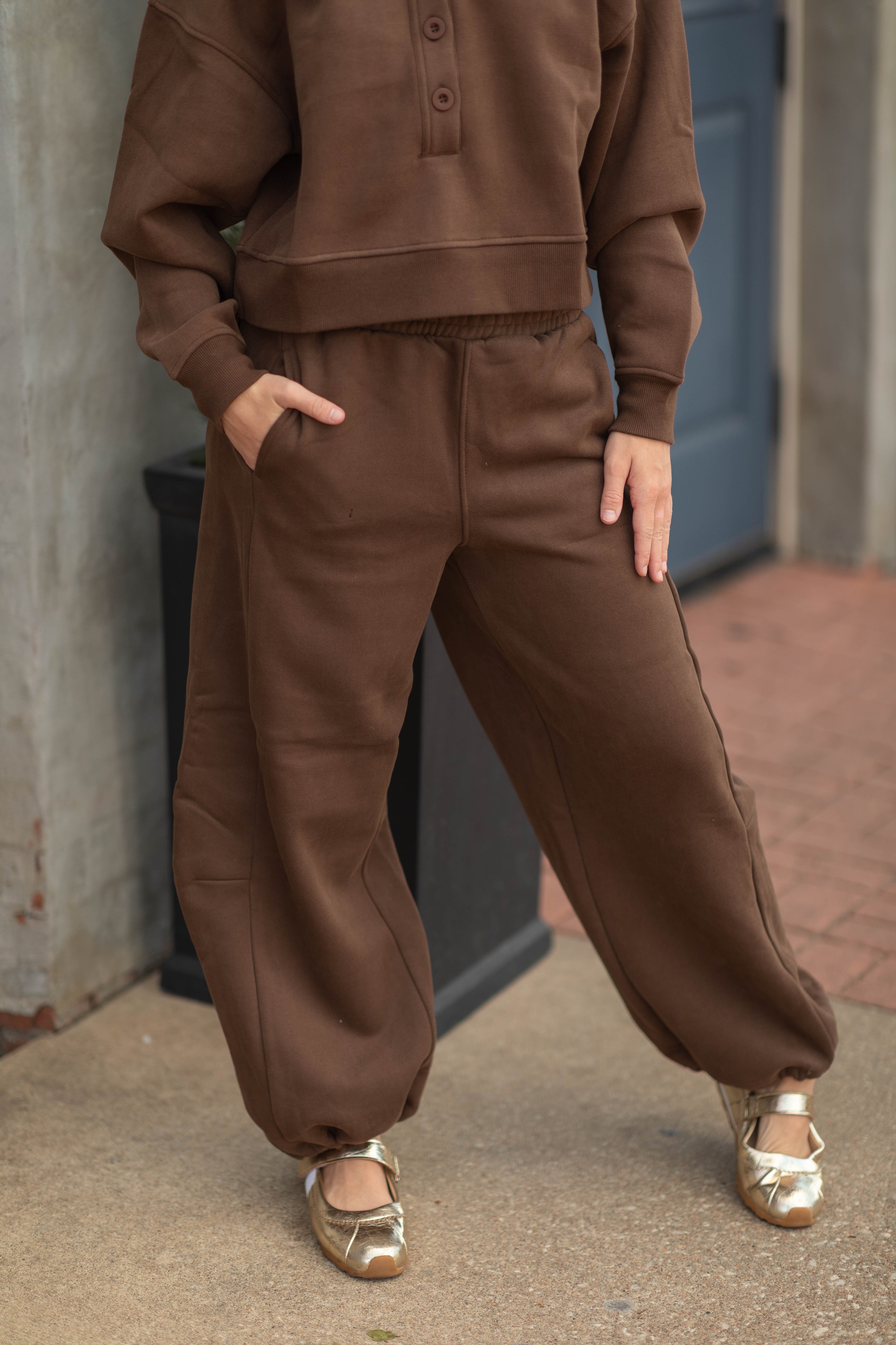 BEATA FLEECE PULL ON BARREL PANT W/ ADJUSTABLE HEM