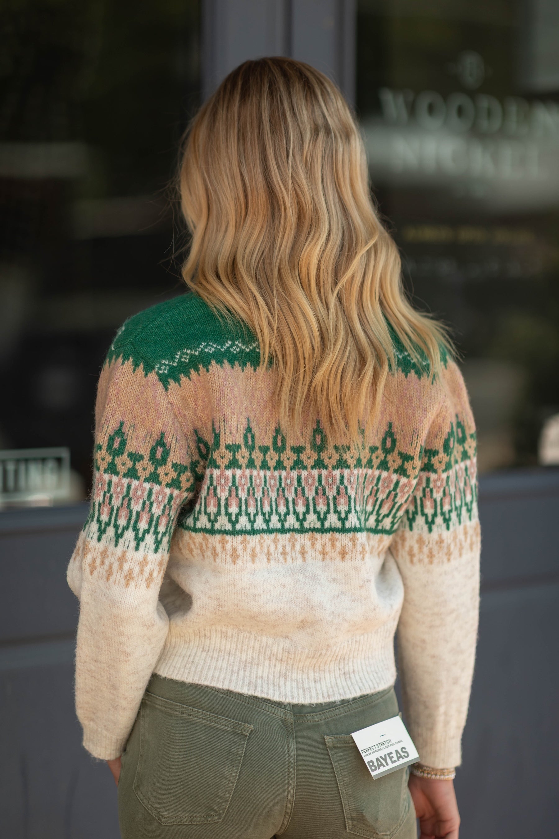 V NECK LONG SLEEVE JACQUARD CARDIGAN