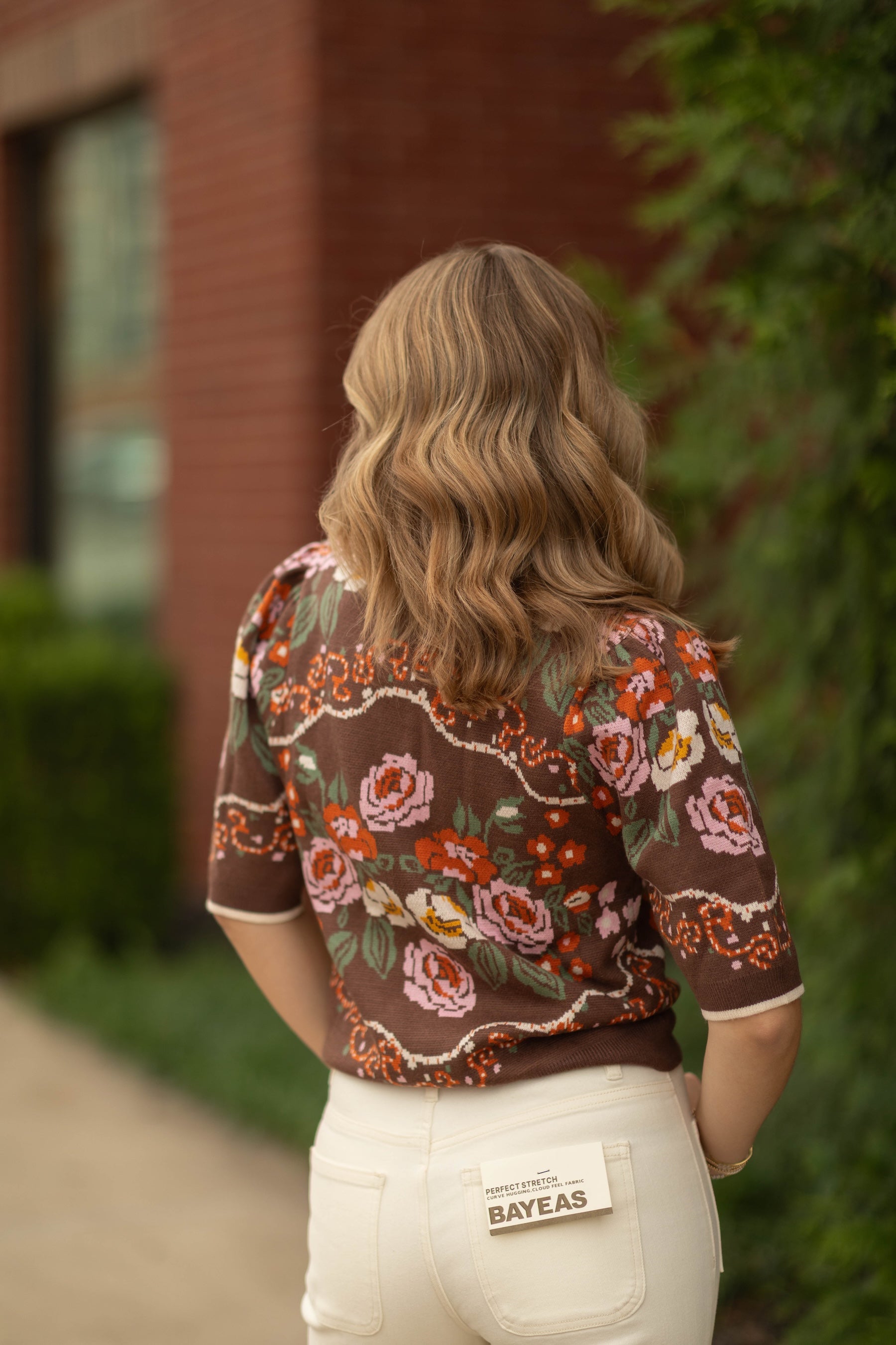 Short Sleeve Floral Print Knitted Top
