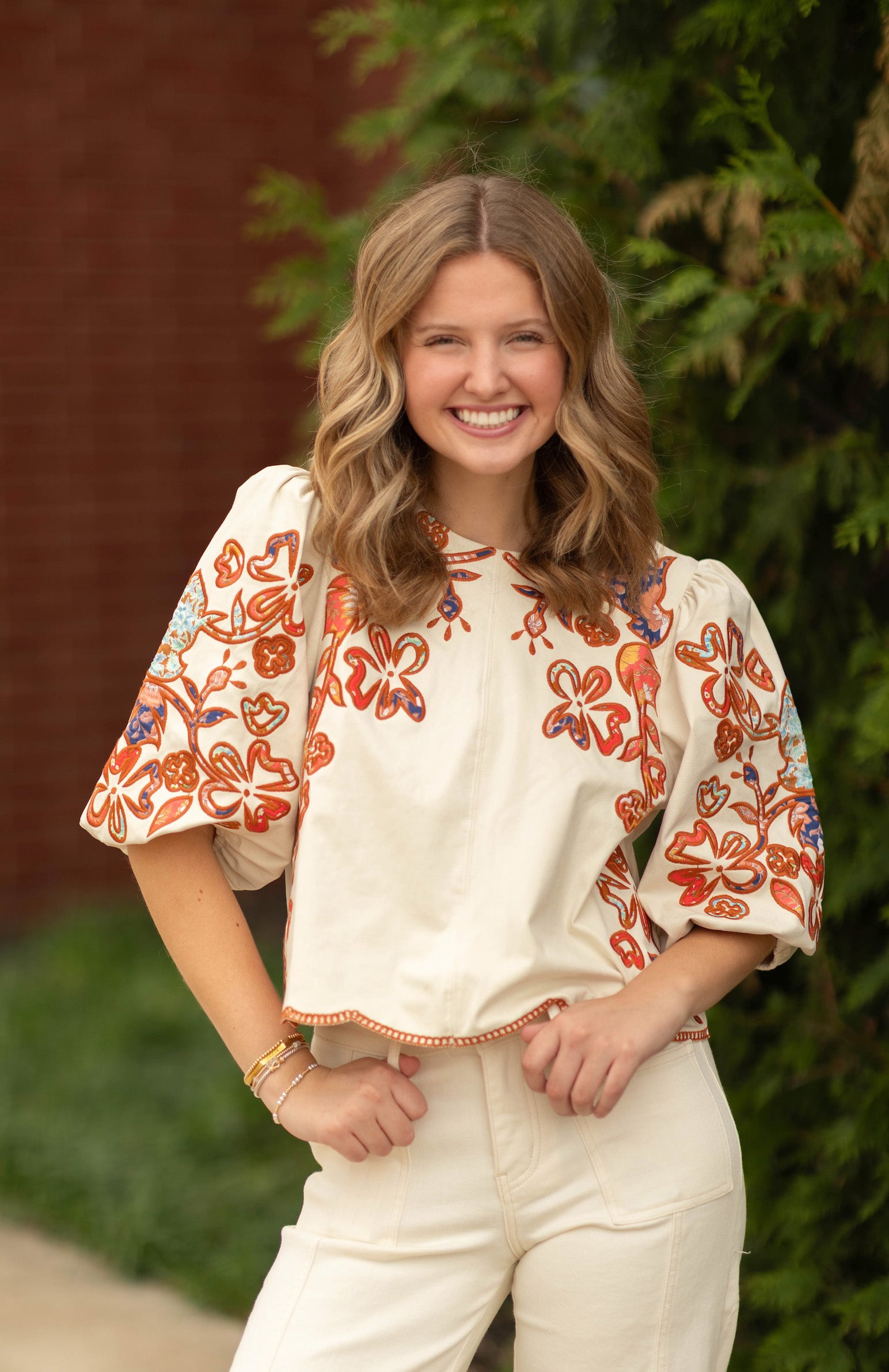 Floral Embroidered Puff Sleeve Top