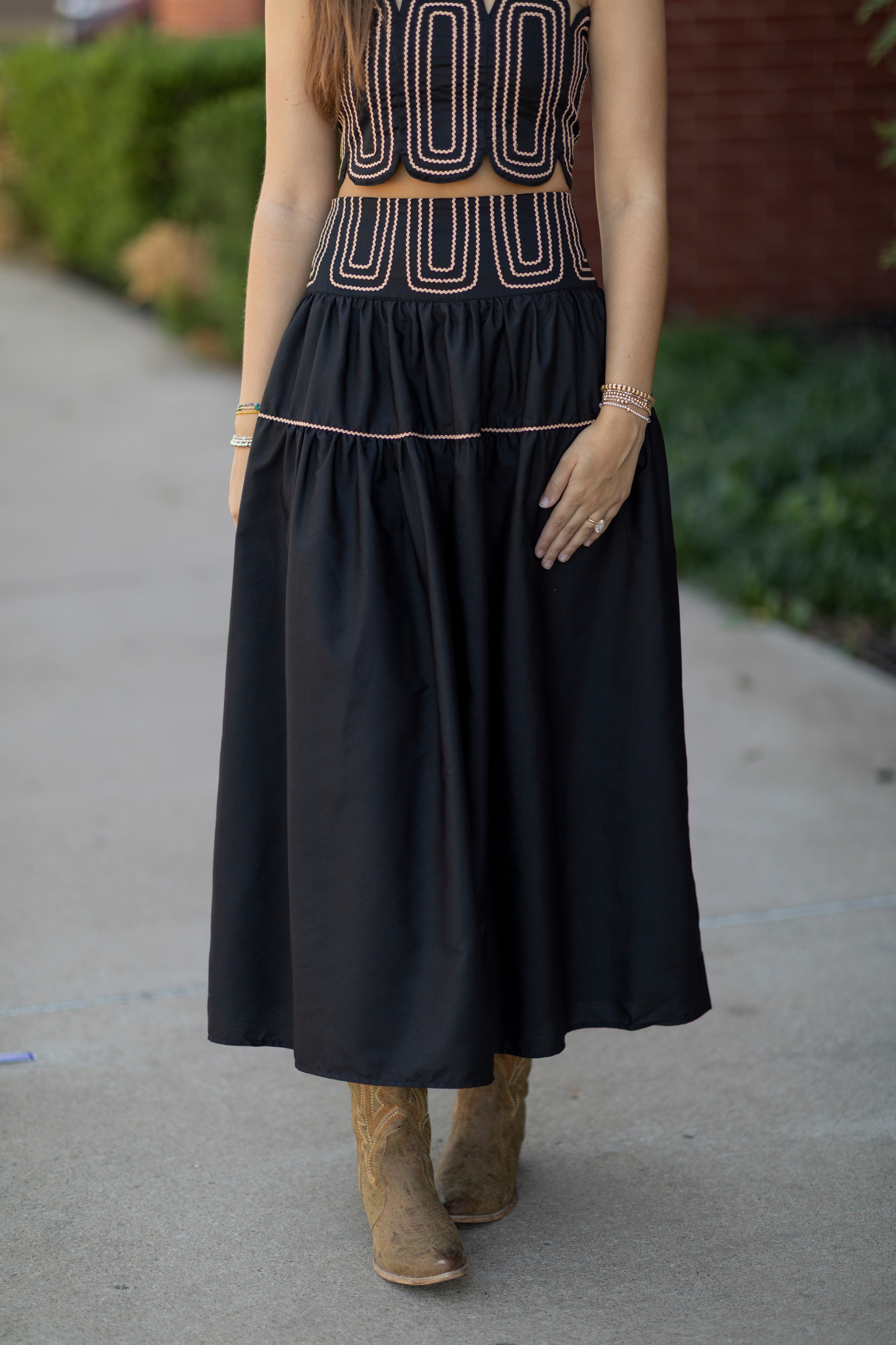 Lace Trimmed Top & Skirt Set