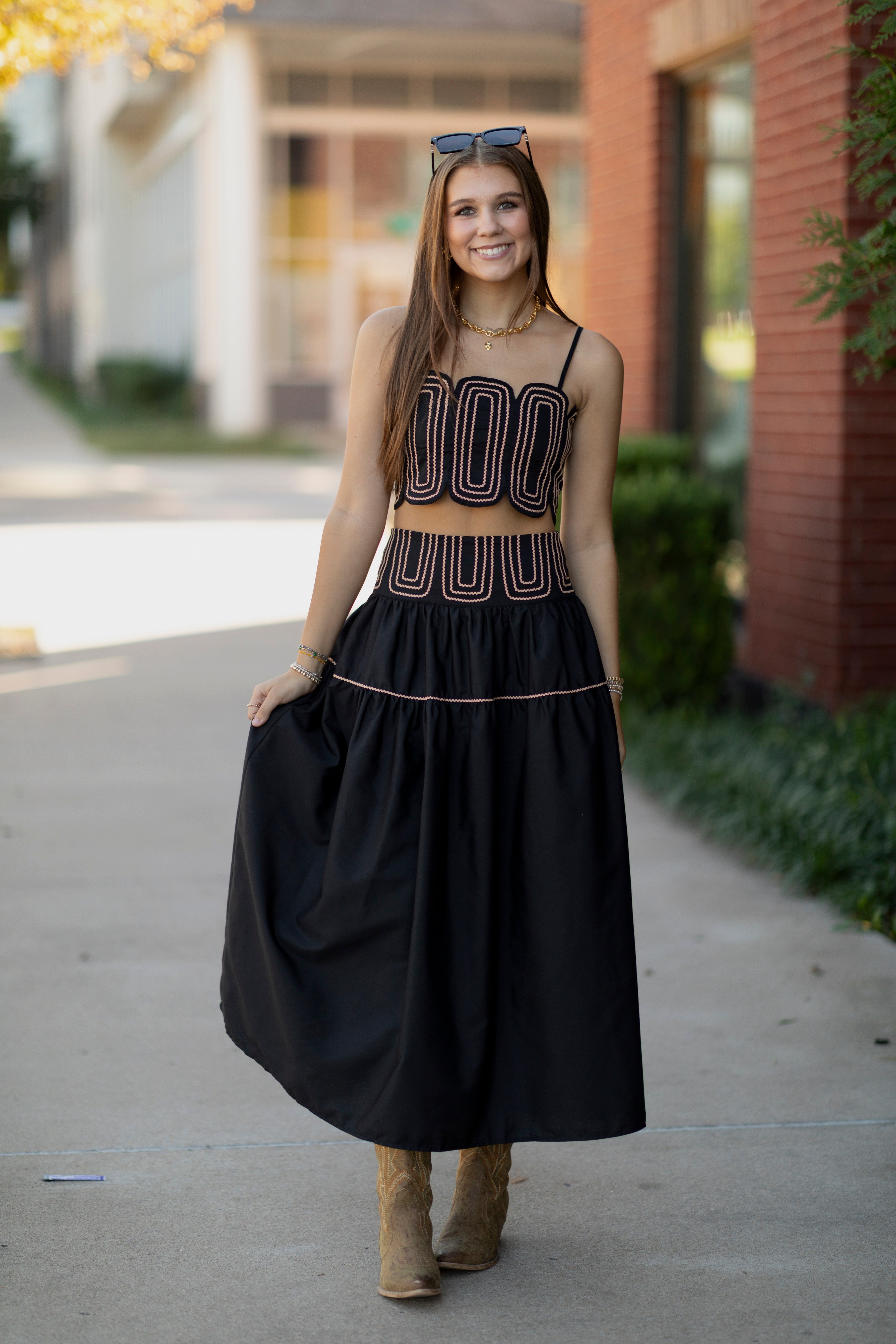 Lace Trimmed Top & Skirt Set