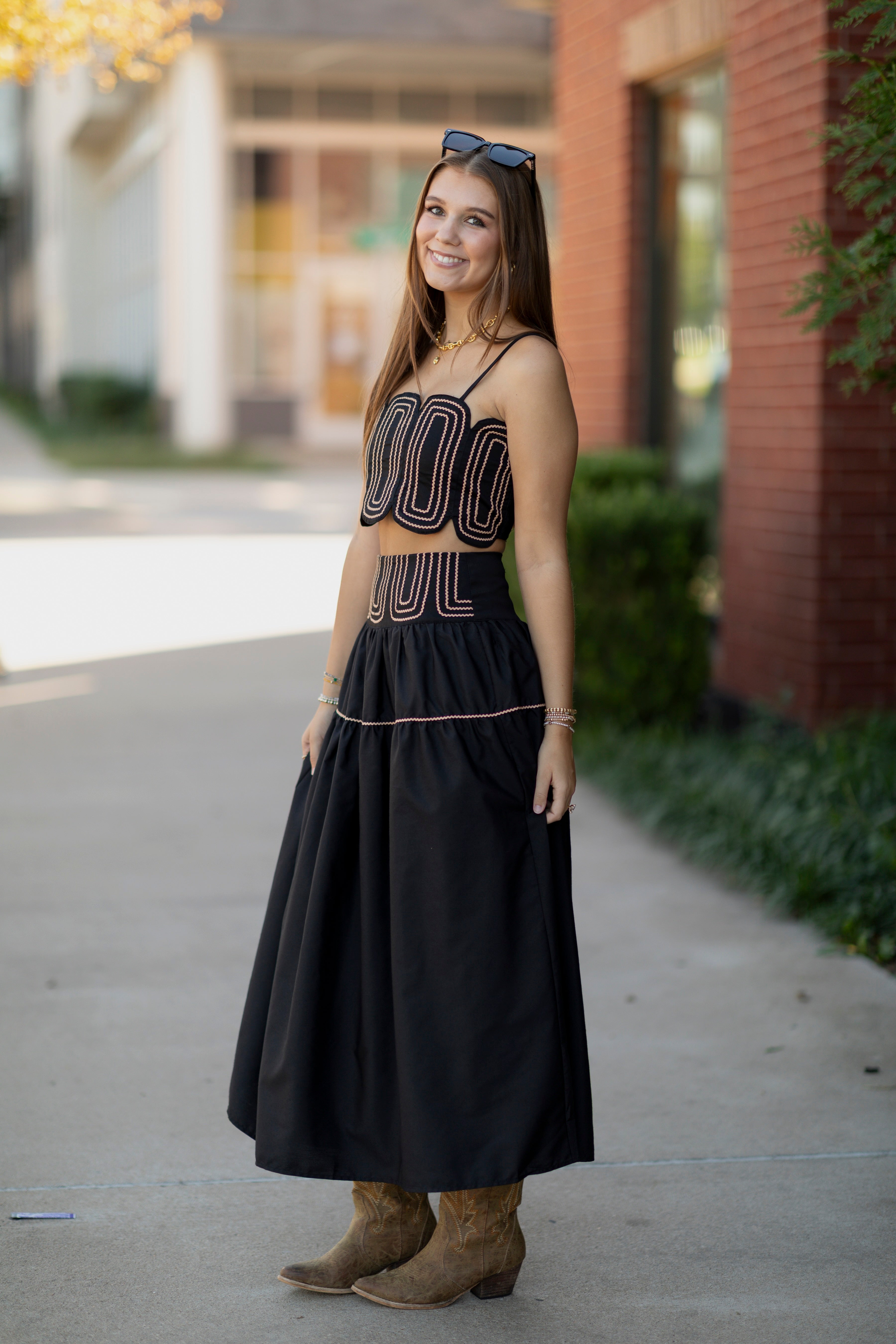 Lace Trimmed Top & Skirt Set