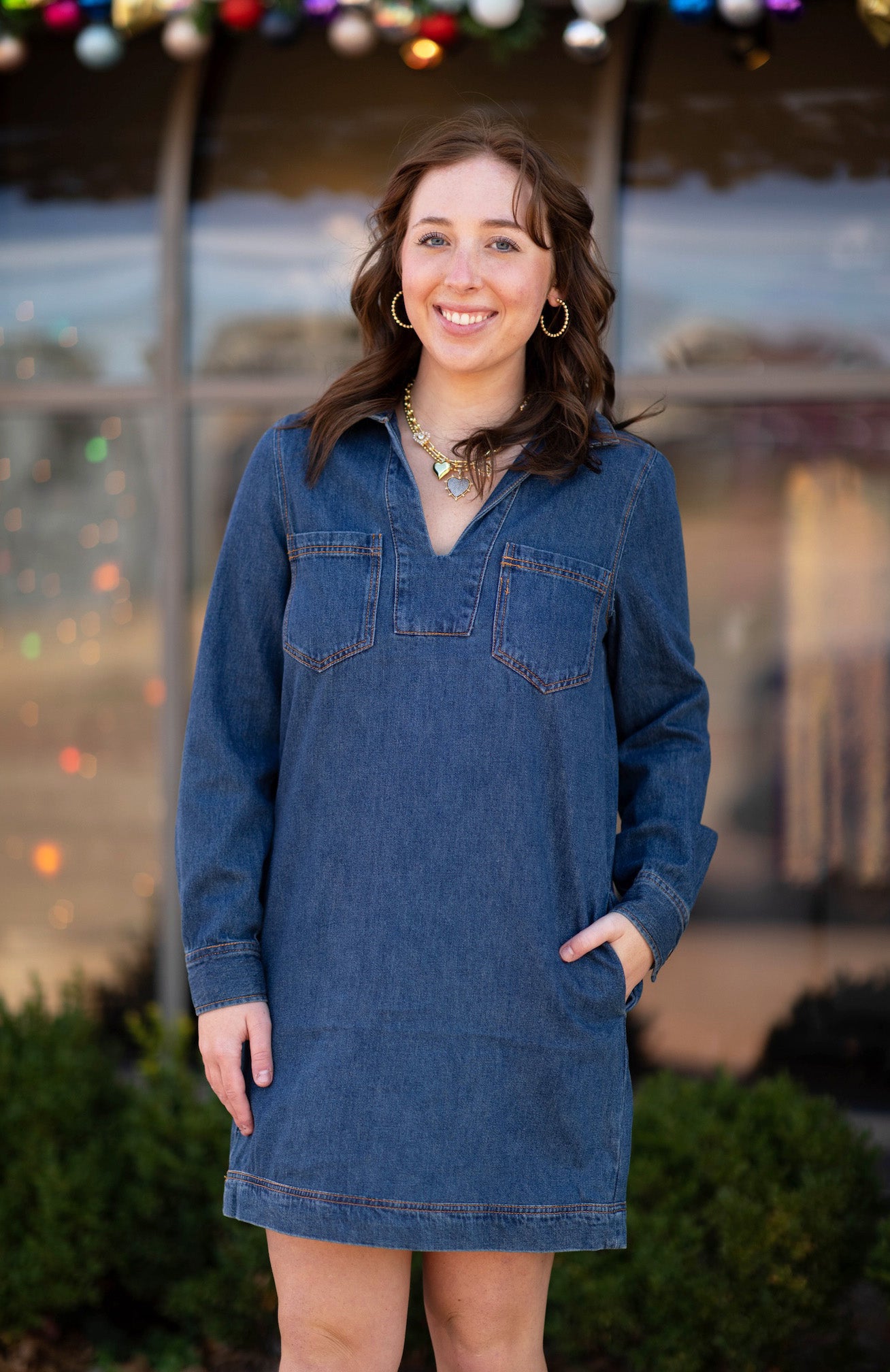 Lacey Denim Shift Dress