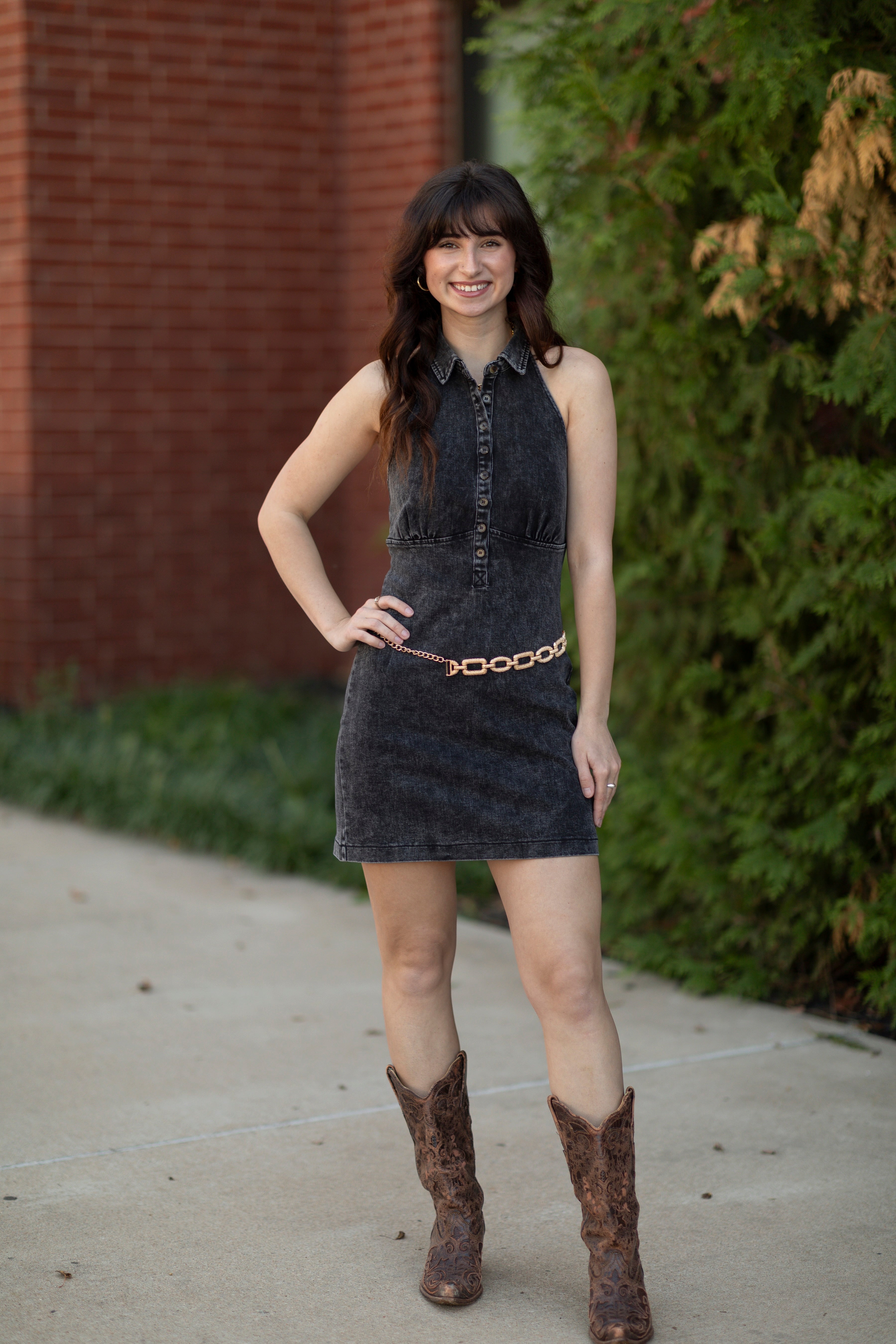 Collared Button Up Denim Mini Dress