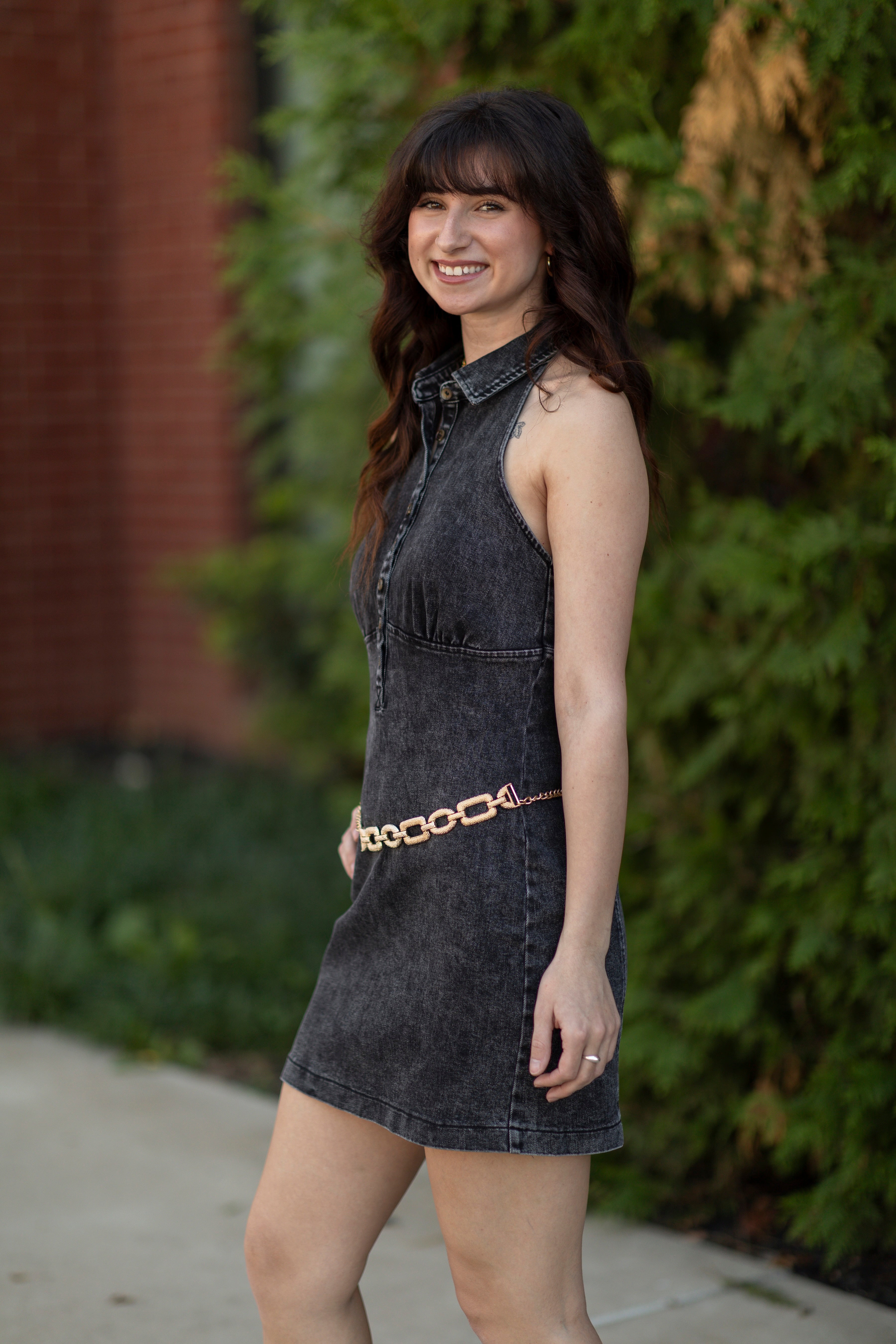 Collared Button Up Denim Mini Dress