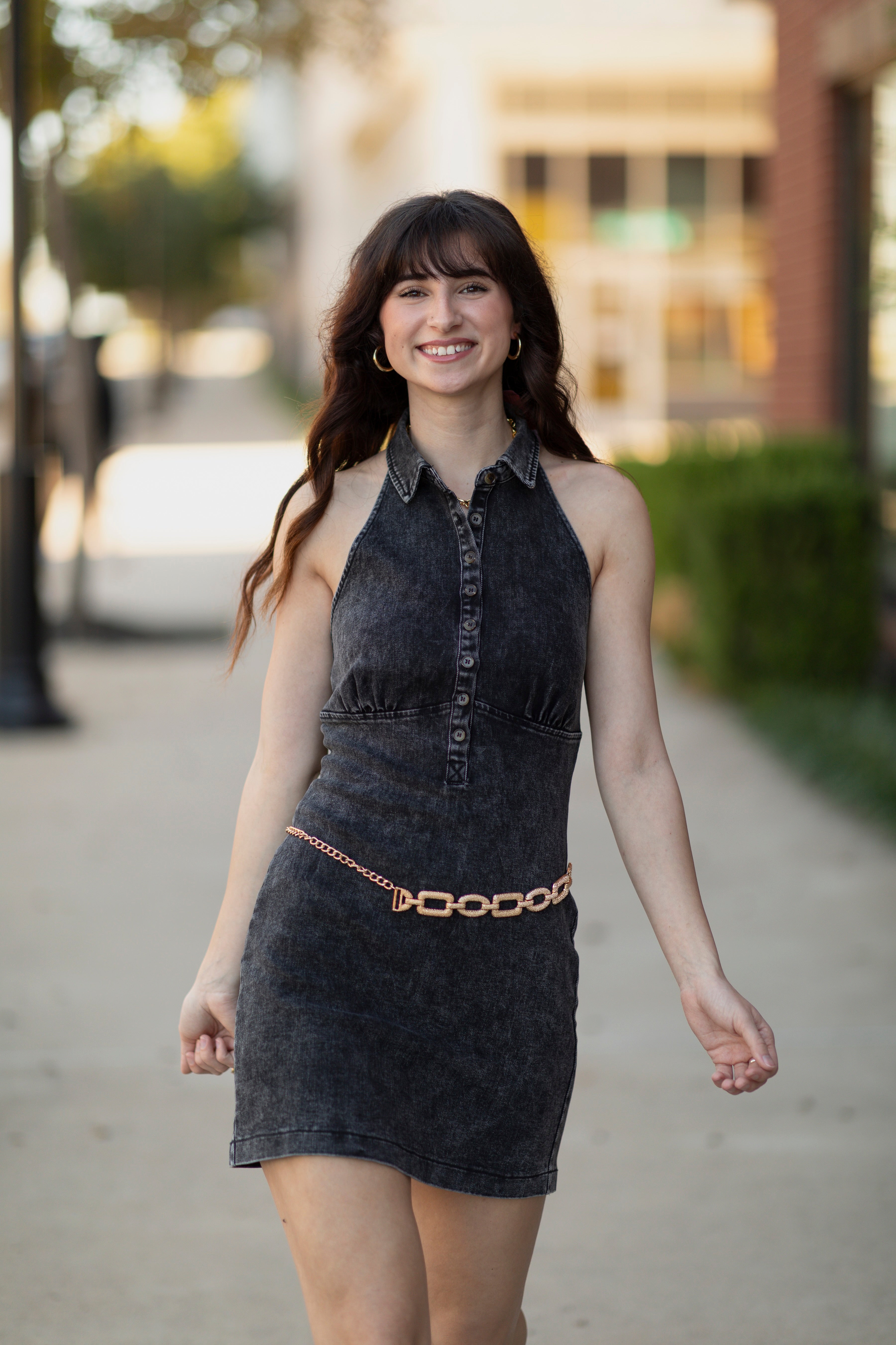 Collared Button Up Denim Mini Dress