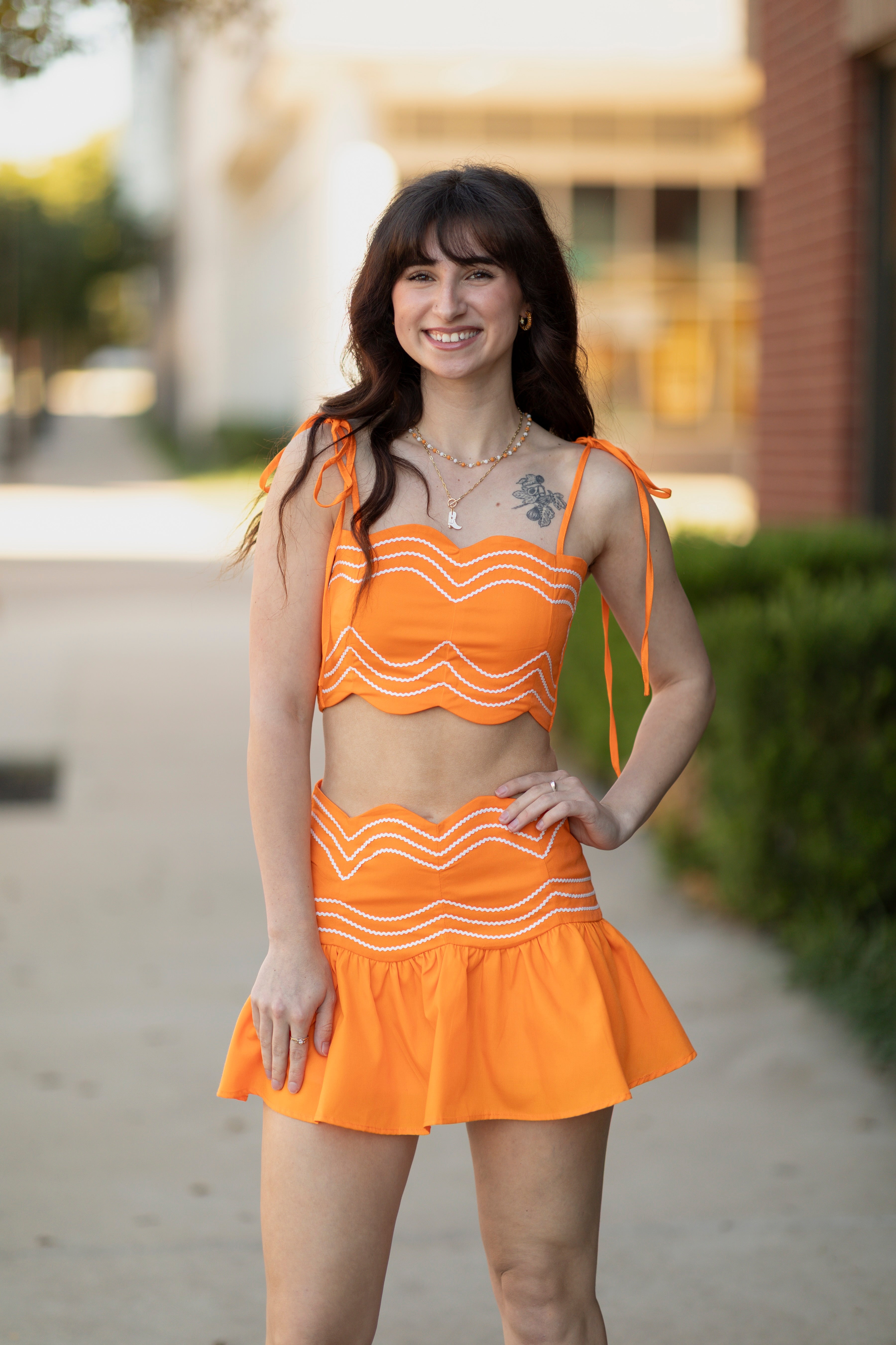 Ric Rac Trim Crop Top & Ruffle Skort Set