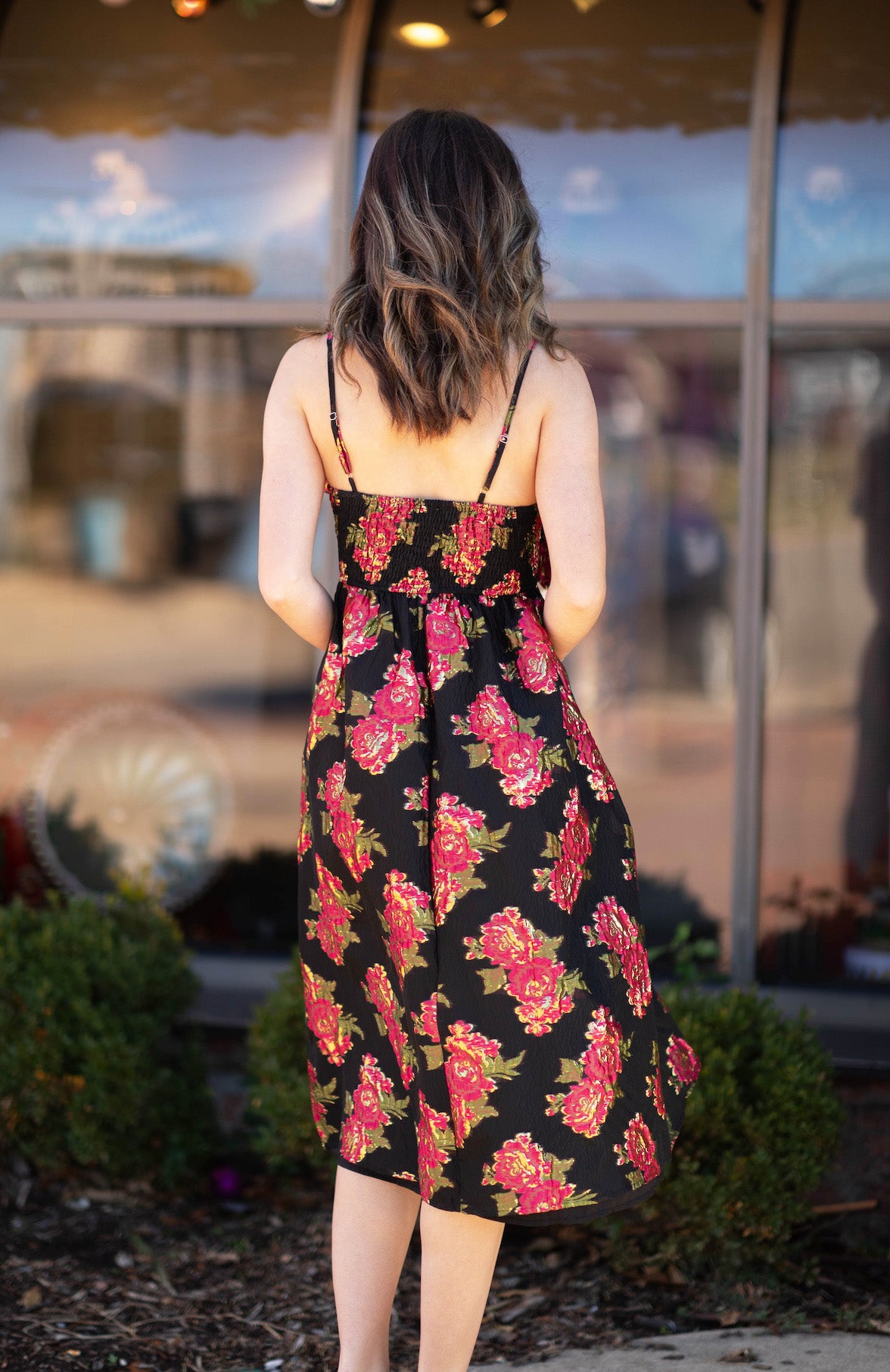 Scarlet Blossom Bow Midi Dress